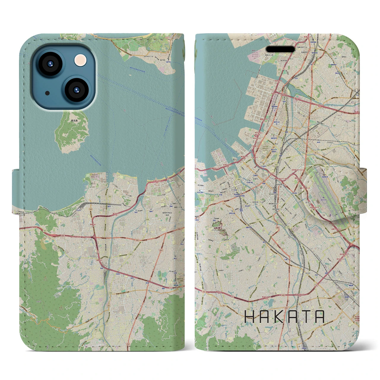 【博多(福岡県)】地図柄iPhoneケース(手帳タイプ)ナチュラル・iPhone 13 用