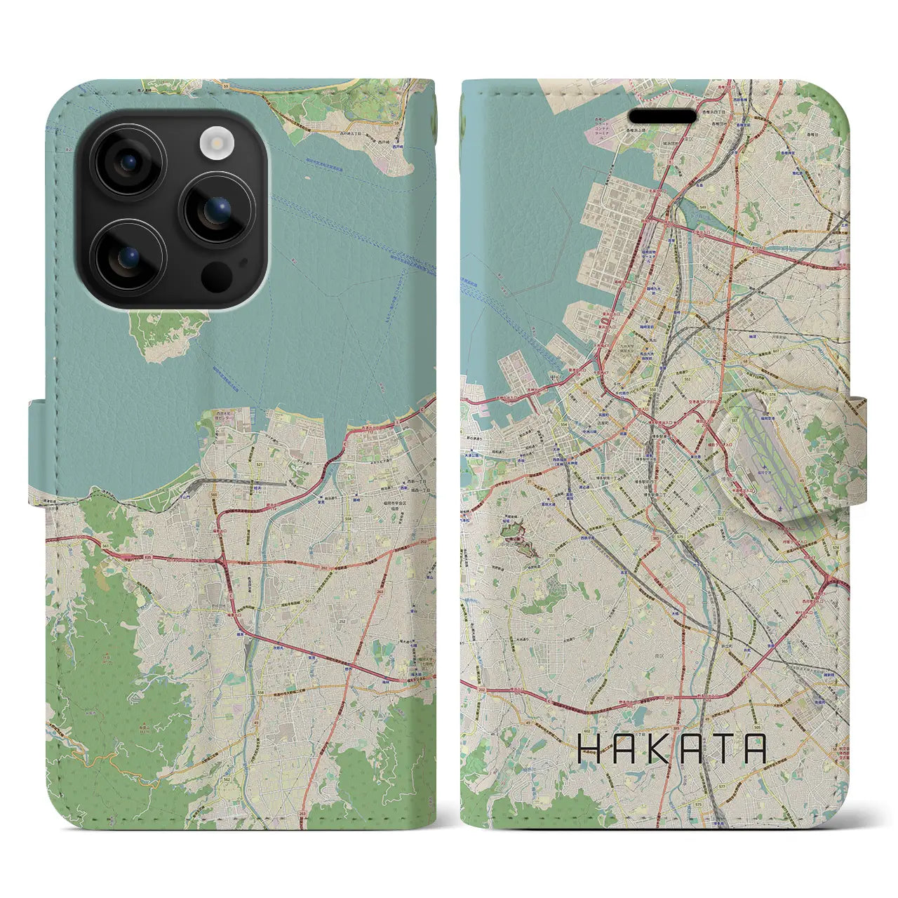 【博多(福岡県)】地図柄iPhoneケース(手帳タイプ)ナチュラル・iPhone 16 用