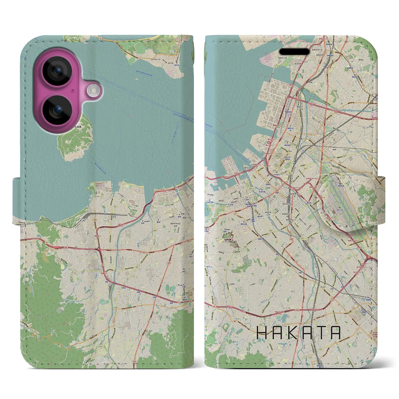 【博多(福岡県)】地図柄iPhoneケース(手帳タイプ)ナチュラル・iPhone 16 Pro 用