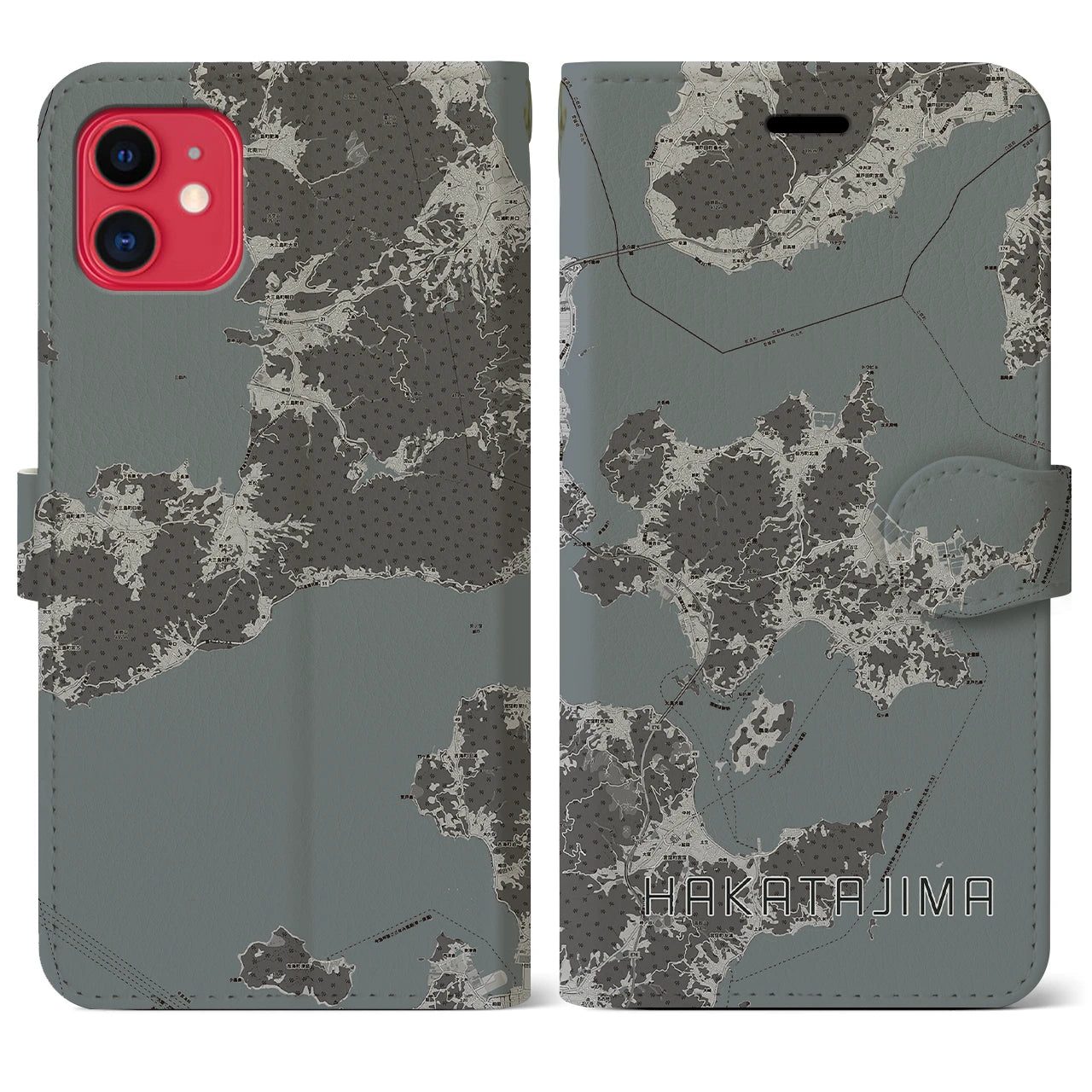 【伯方島(愛媛県)】地図柄iPhoneケース(手帳タイプ)モノトーン・iPhone 11 用