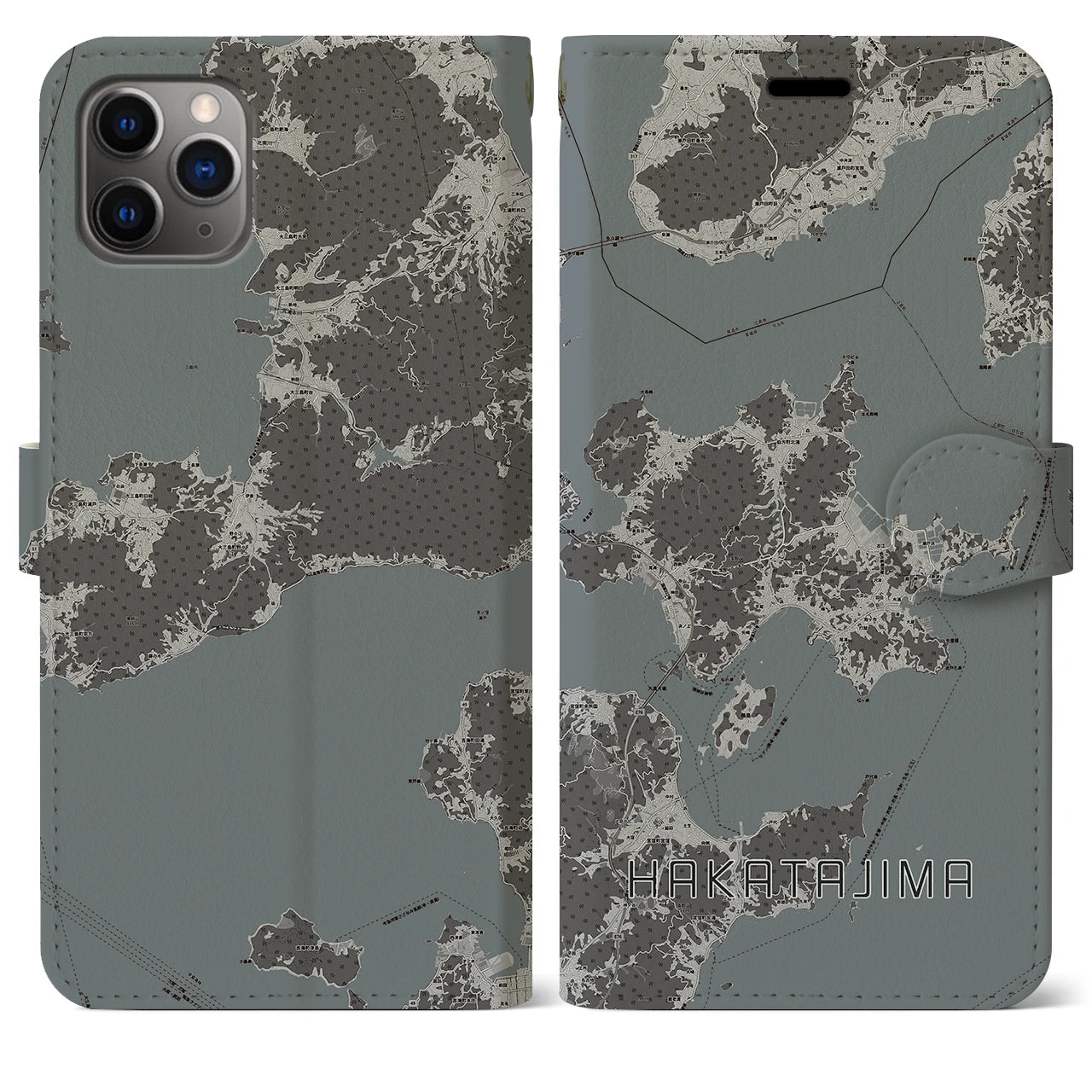 【伯方島(愛媛県)】地図柄iPhoneケース(手帳タイプ)モノトーン・iPhone 11 Pro Max 用