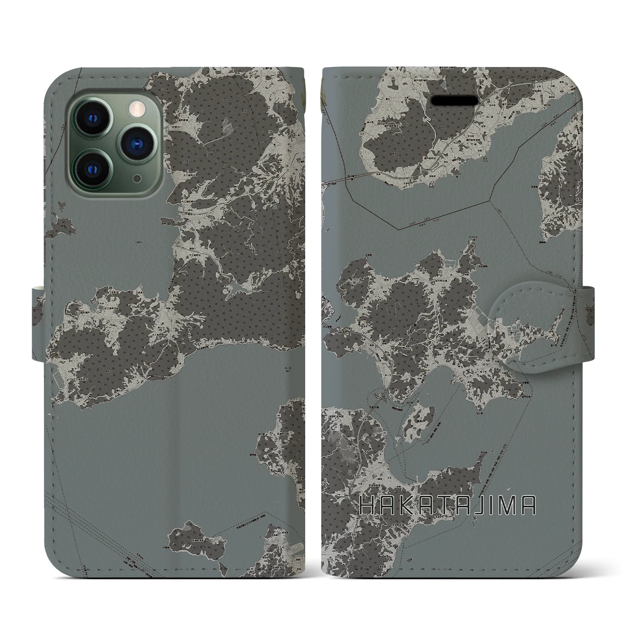 【伯方島(愛媛県)】地図柄iPhoneケース(手帳タイプ)モノトーン・iPhone 11 Pro 用