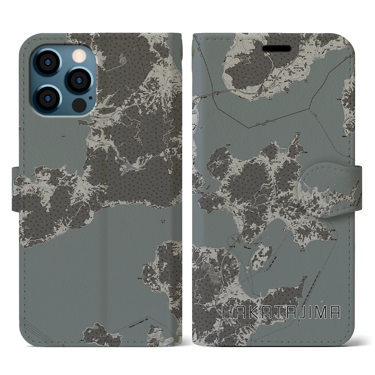 【伯方島(愛媛県)】地図柄iPhoneケース(手帳タイプ)モノトーン・iPhone 12 / 12 Pro 用