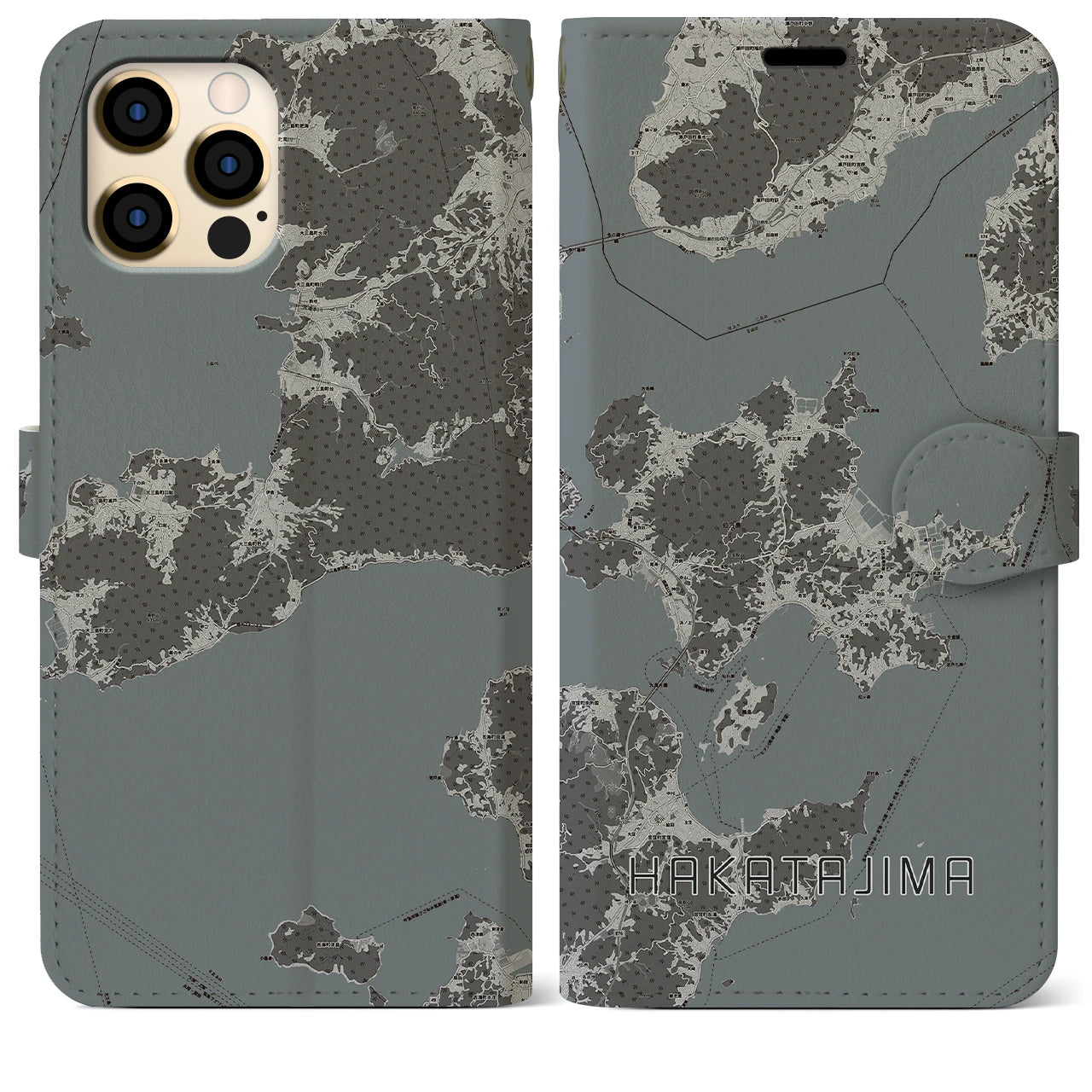 【伯方島(愛媛県)】地図柄iPhoneケース(手帳タイプ)モノトーン・iPhone 12 Pro Max 用