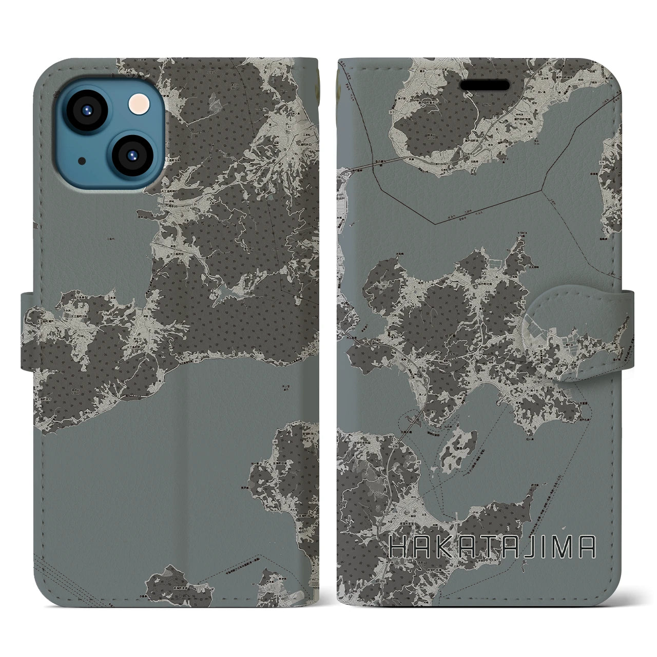 【伯方島(愛媛県)】地図柄iPhoneケース(手帳タイプ)モノトーン・iPhone 13 用