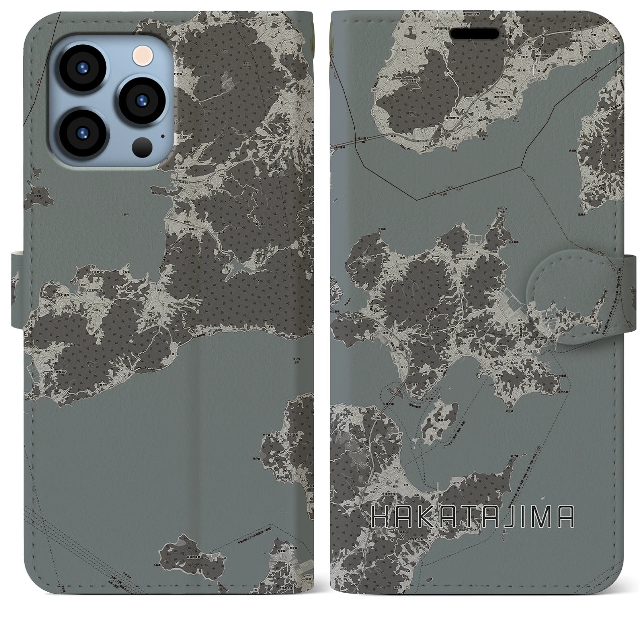 【伯方島(愛媛県)】地図柄iPhoneケース(手帳タイプ)モノトーン・iPhone 13 Pro Max 用