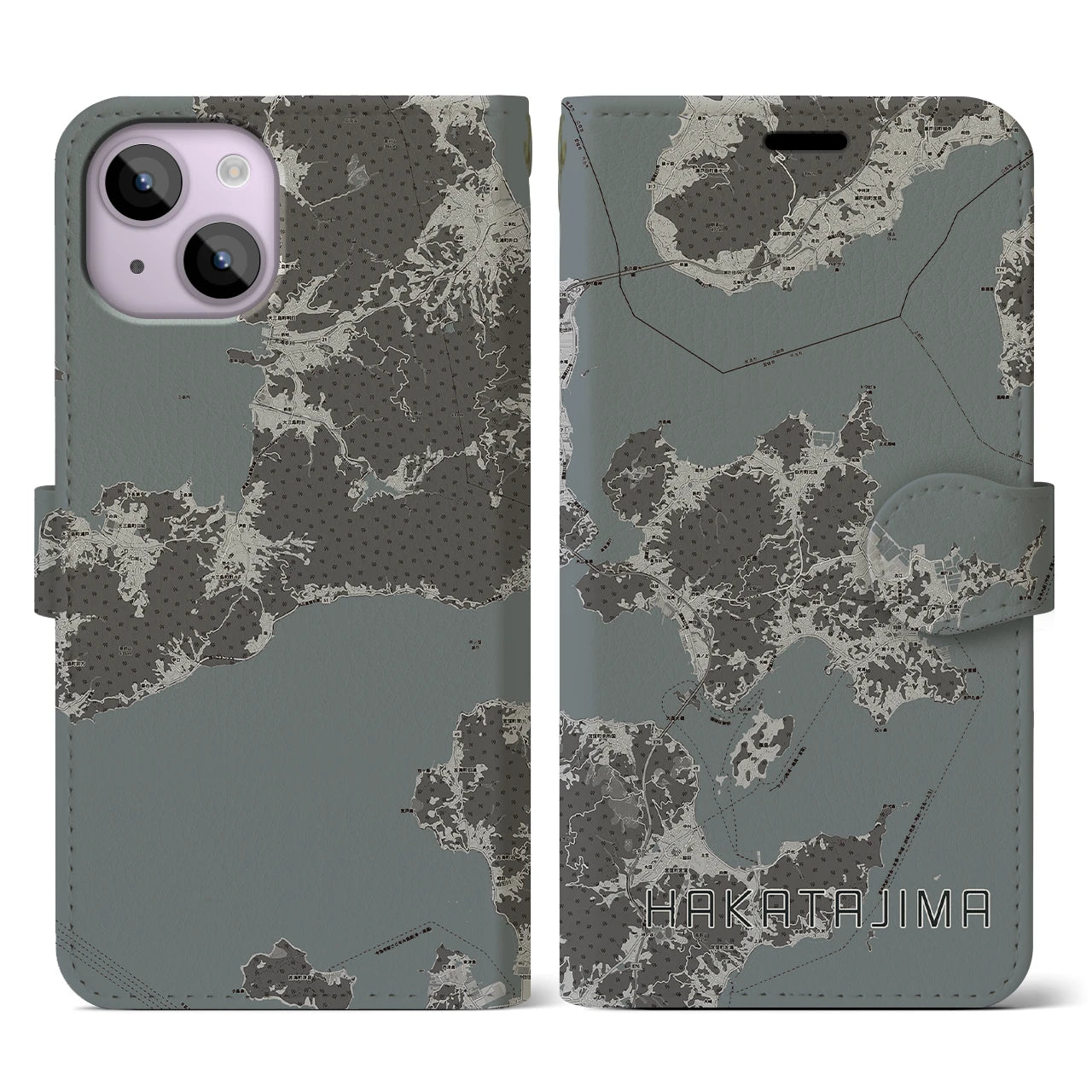 【伯方島(愛媛県)】地図柄iPhoneケース(手帳タイプ)モノトーン・iPhone 14 用