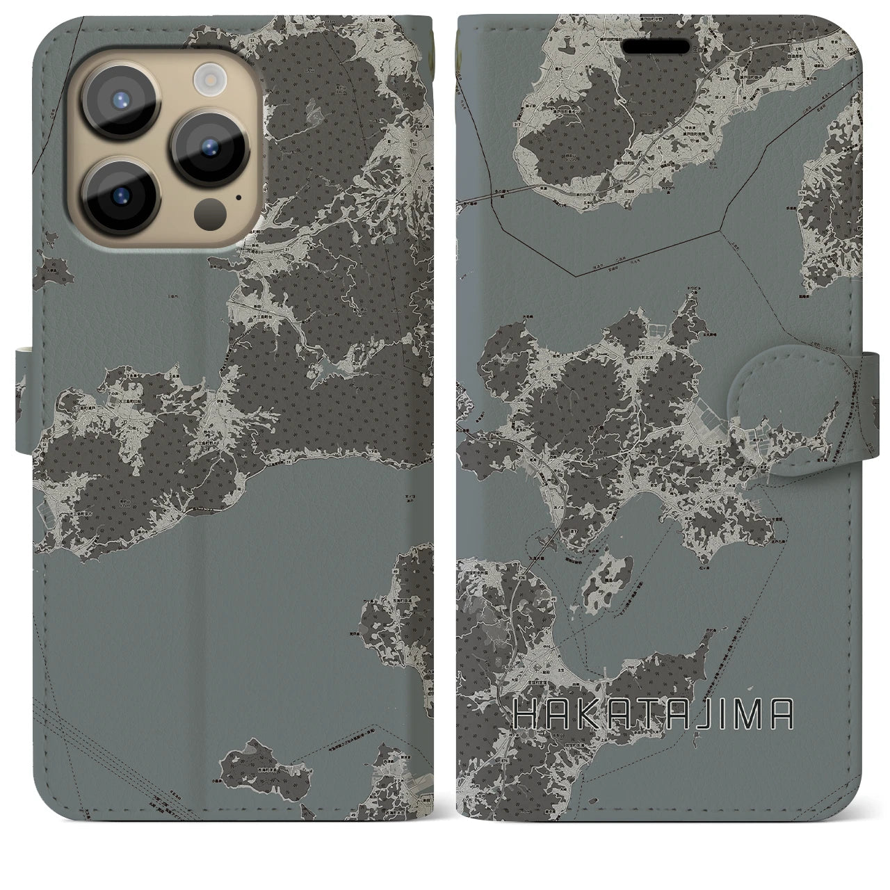 【伯方島(愛媛県)】地図柄iPhoneケース(手帳タイプ)モノトーン・iPhone 14 Pro Max 用