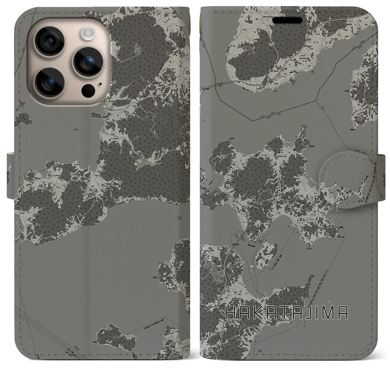 【伯方島(愛媛県)】地図柄iPhoneケース(手帳タイプ)モノトーン・iPhone 16 Plus 用