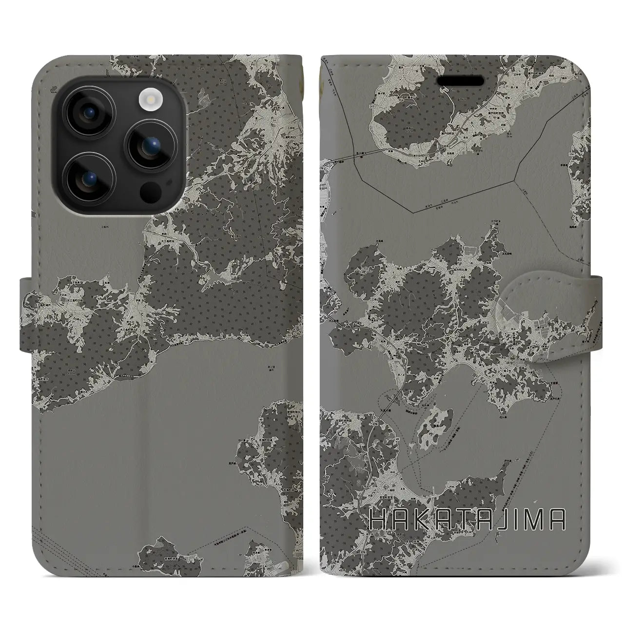 【伯方島(愛媛県)】地図柄iPhoneケース(手帳タイプ)モノトーン・iPhone 16 用