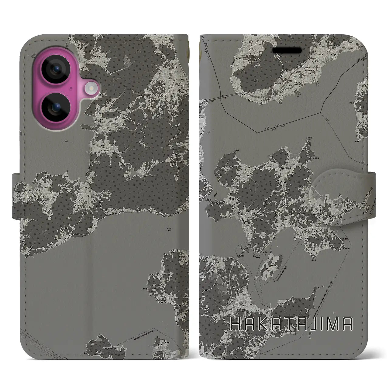 【伯方島(愛媛県)】地図柄iPhoneケース(手帳タイプ)モノトーン・iPhone 16 Pro 用