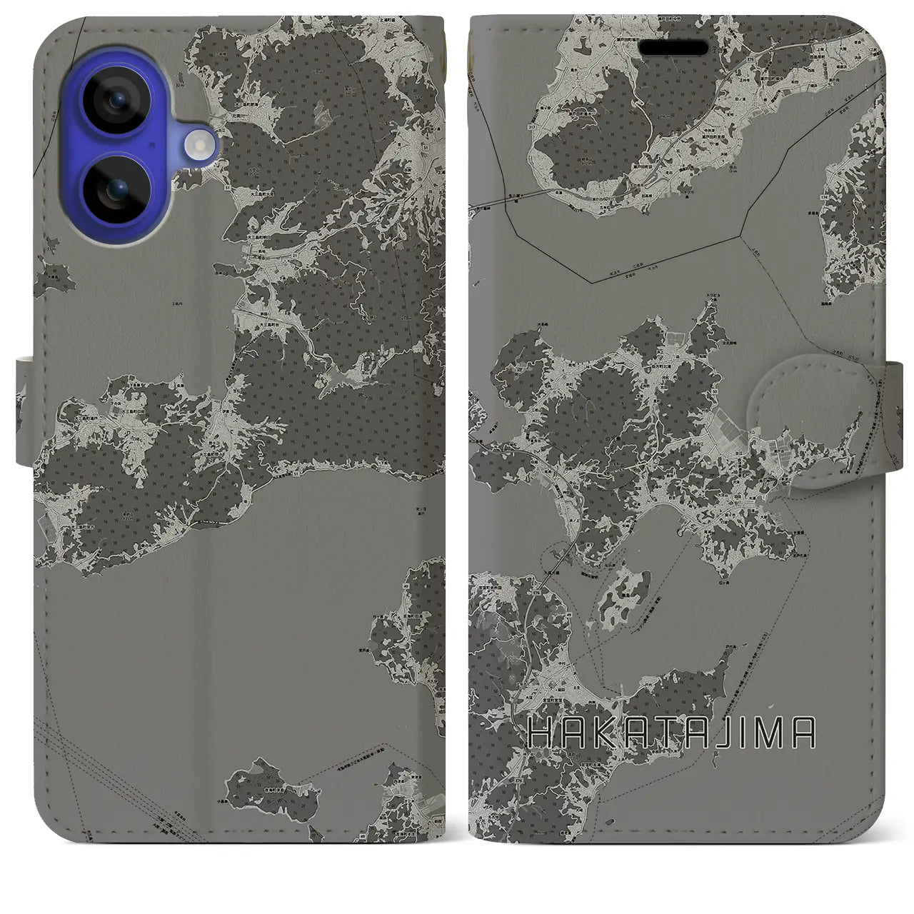 【伯方島(愛媛県)】地図柄iPhoneケース(手帳タイプ)モノトーン・iPhone 16 Pro Max 用