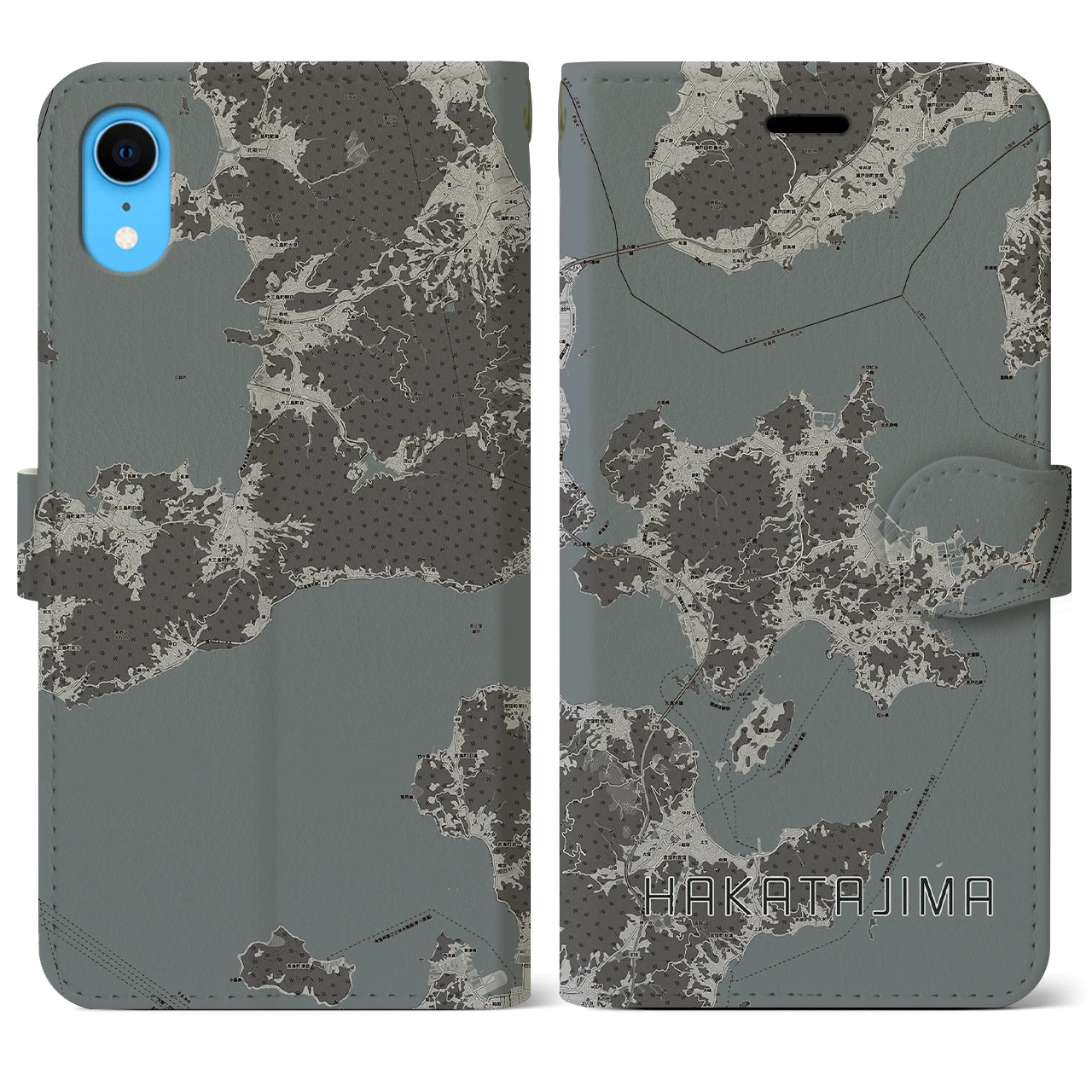 【伯方島(愛媛県)】地図柄iPhoneケース(手帳タイプ)モノトーン・iPhone XR 用