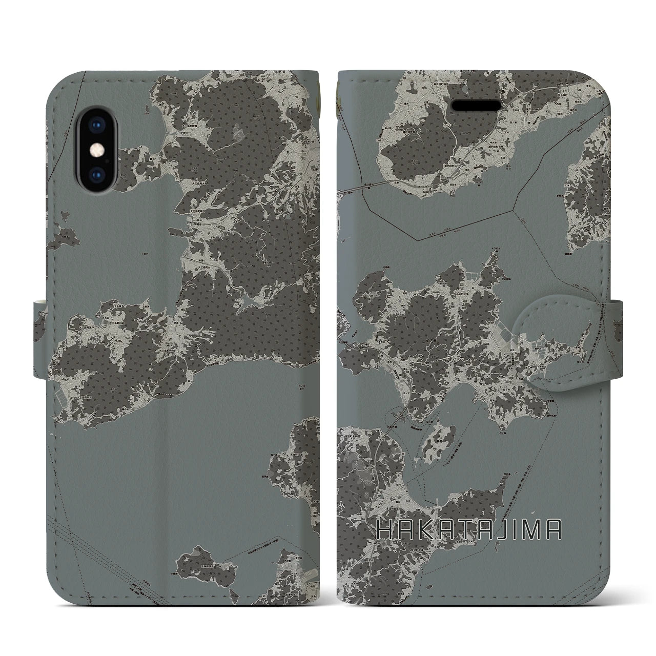 【伯方島(愛媛県)】地図柄iPhoneケース(手帳タイプ)モノトーン・iPhone XS / X 用