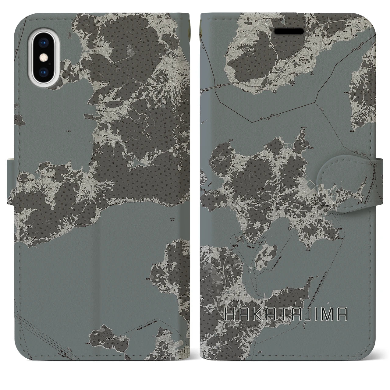 【伯方島(愛媛県)】地図柄iPhoneケース(手帳タイプ)モノトーン・iPhone XS Max 用