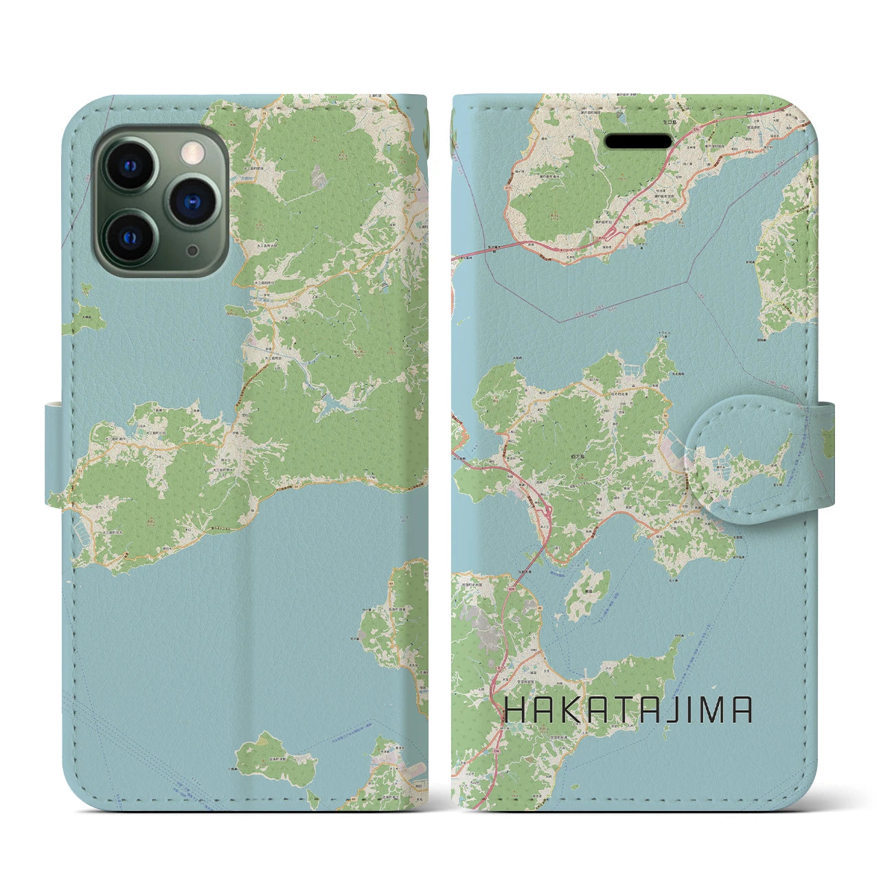 【伯方島(愛媛県)】地図柄iPhoneケース(手帳タイプ)ナチュラル・iPhone 11 Pro 用