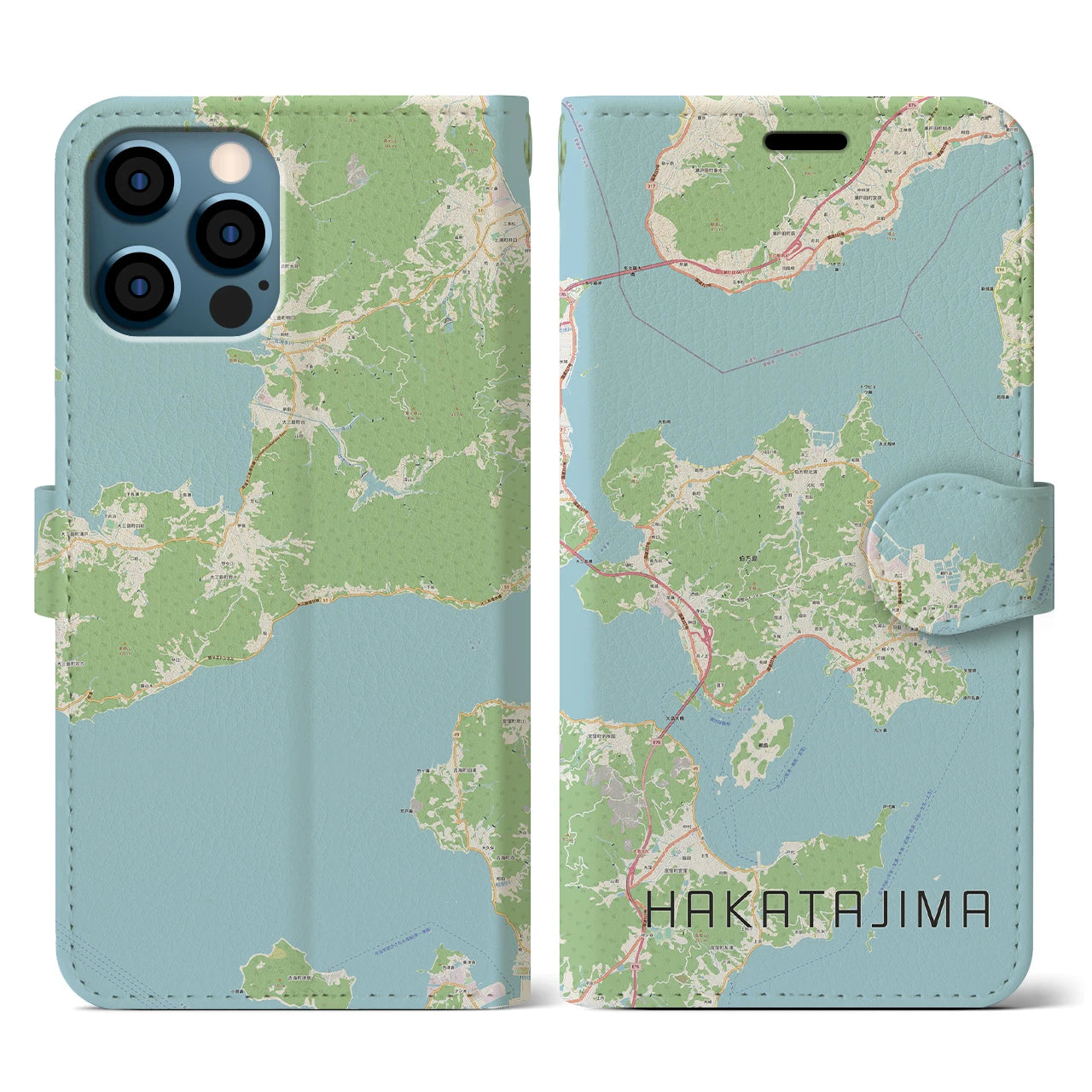【伯方島(愛媛県)】地図柄iPhoneケース(手帳タイプ)ナチュラル・iPhone 12 / 12 Pro 用