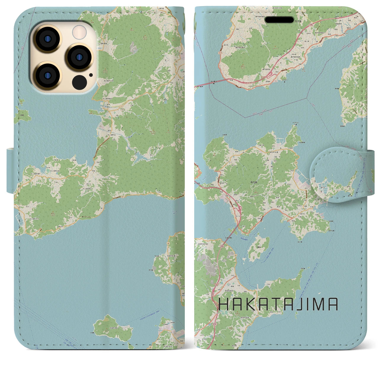 【伯方島(愛媛県)】地図柄iPhoneケース(手帳タイプ)ナチュラル・iPhone 12 Pro Max 用