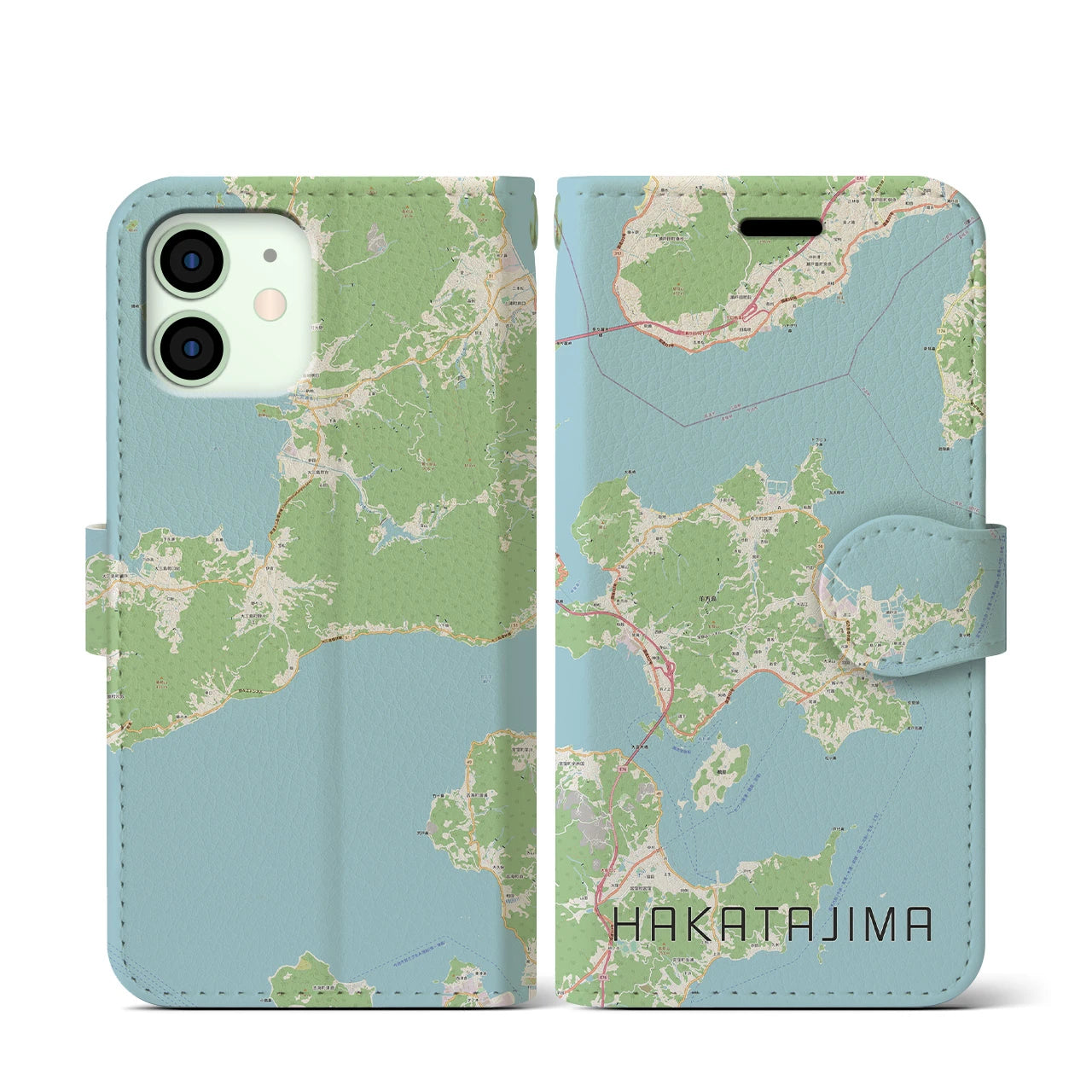 【伯方島(愛媛県)】地図柄iPhoneケース(手帳タイプ)ナチュラル・iPhone 12 mini 用