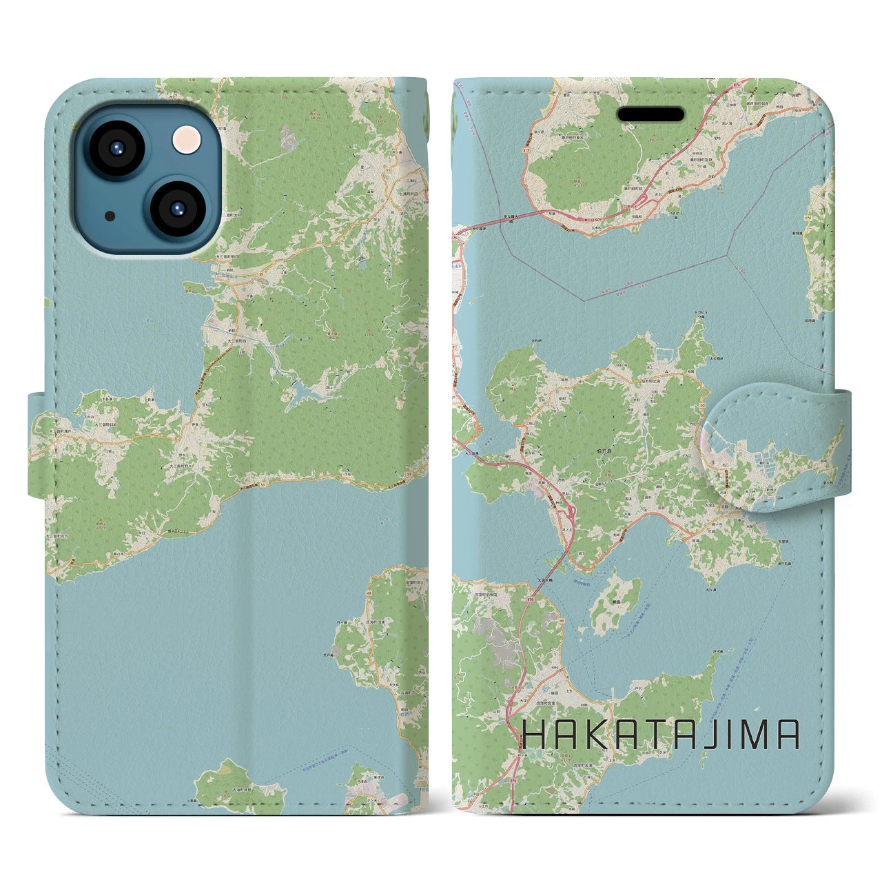 【伯方島(愛媛県)】地図柄iPhoneケース(手帳タイプ)ナチュラル・iPhone 13 用