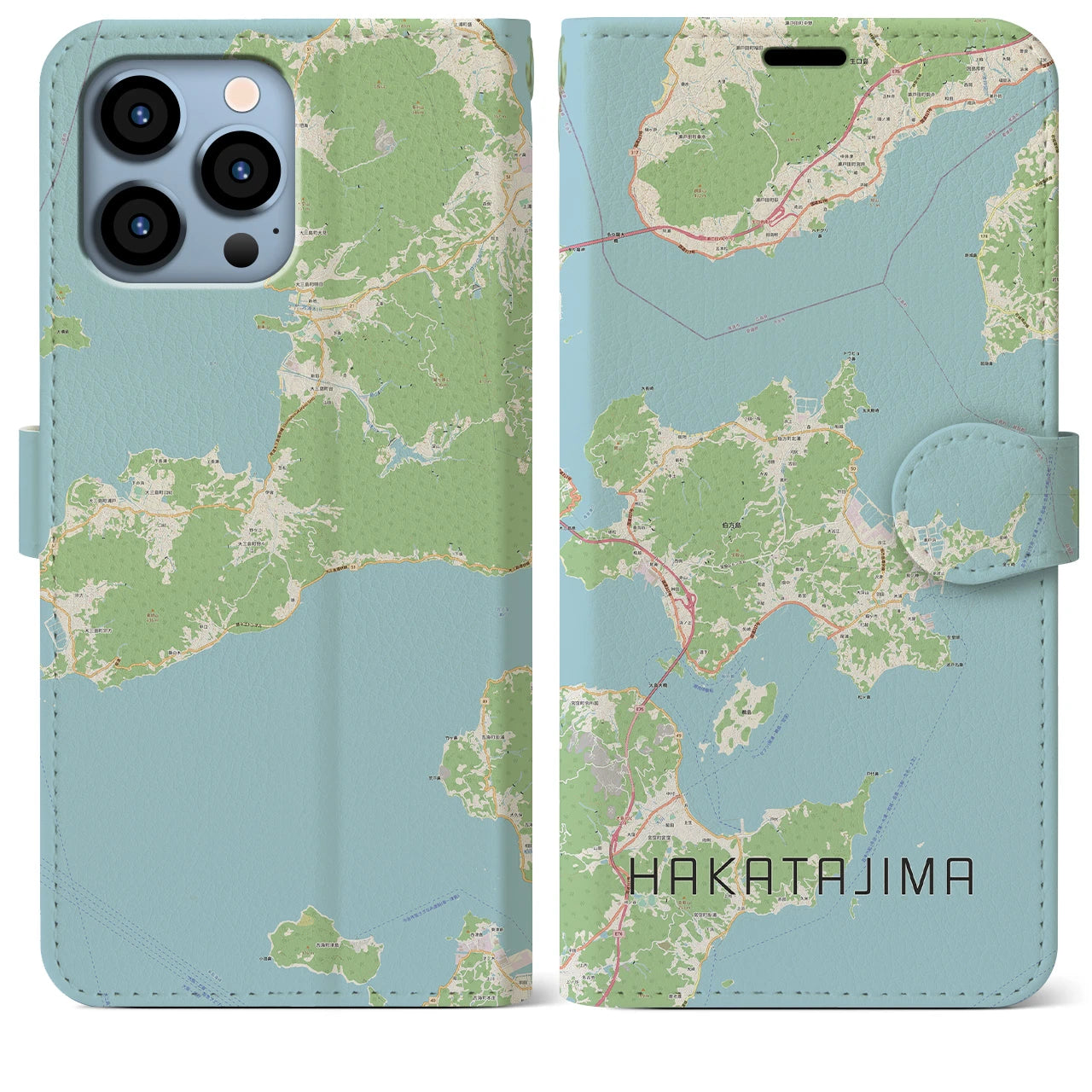 【伯方島(愛媛県)】地図柄iPhoneケース(手帳タイプ)ナチュラル・iPhone 13 Pro Max 用