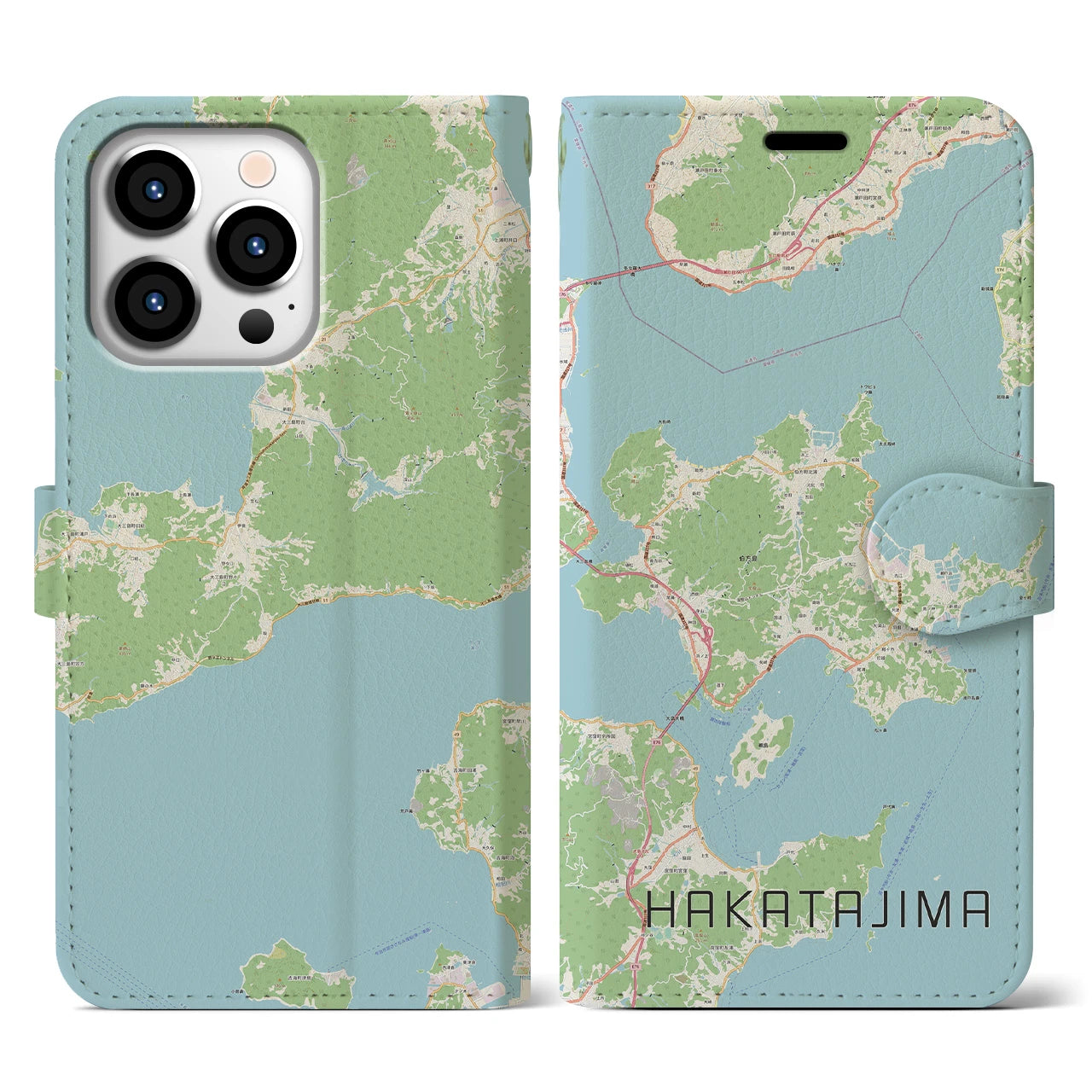 【伯方島(愛媛県)】地図柄iPhoneケース(手帳タイプ)ナチュラル・iPhone 13 Pro 用