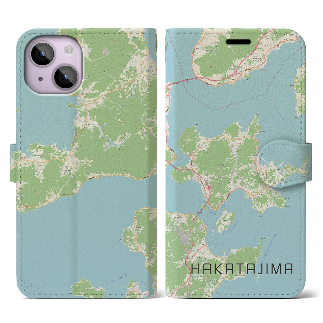 【伯方島(愛媛県)】地図柄iPhoneケース(手帳タイプ)ナチュラル・iPhone 14 用
