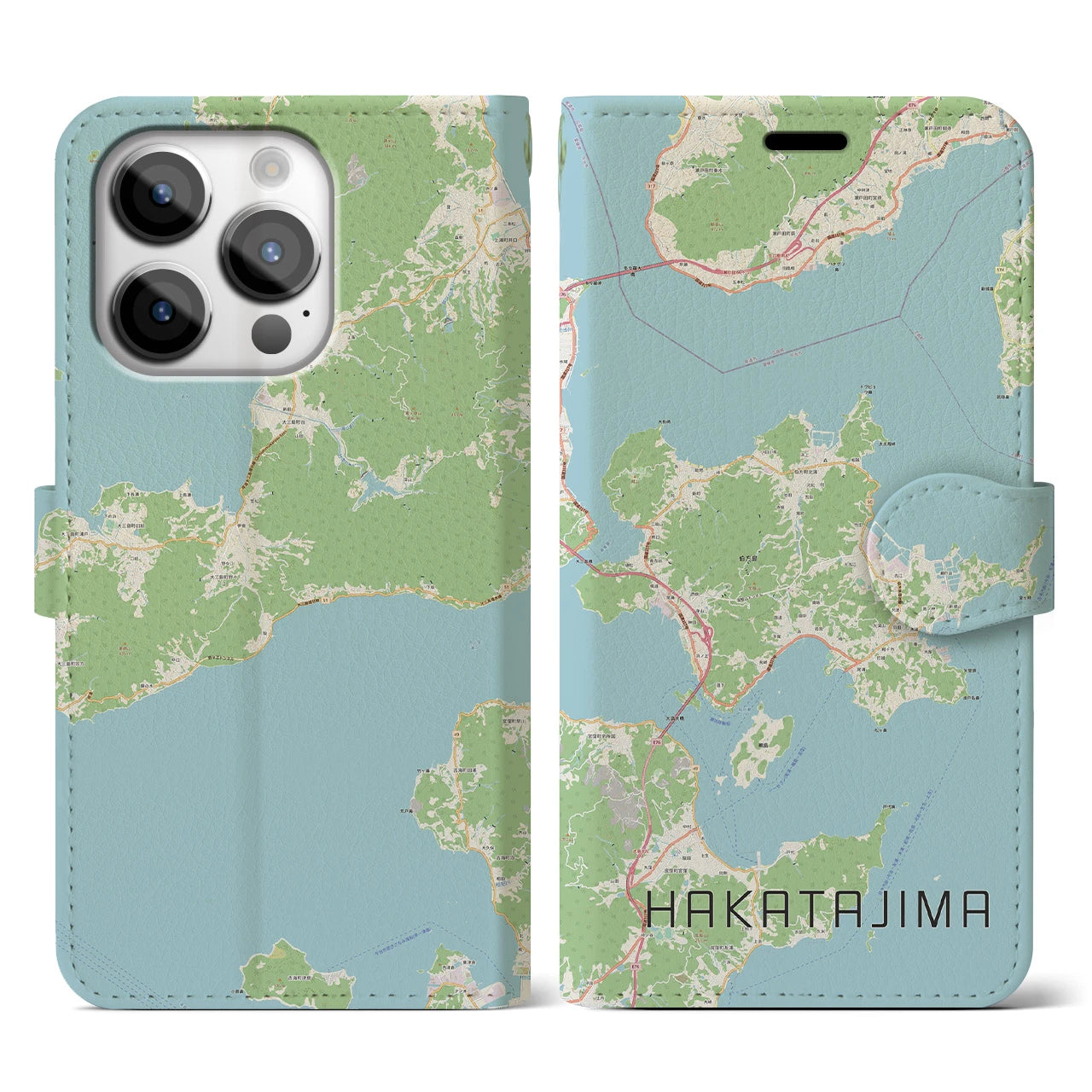 【伯方島(愛媛県)】地図柄iPhoneケース(手帳タイプ)ナチュラル・iPhone 14 Pro 用