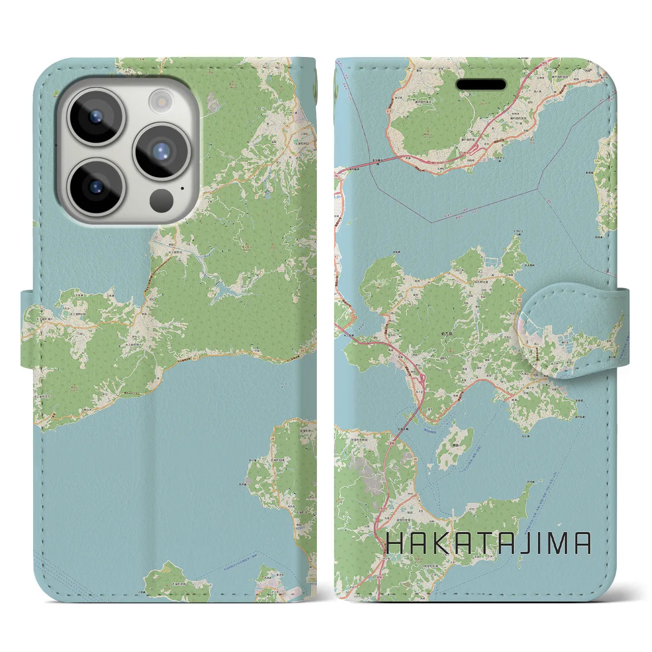 【伯方島(愛媛県)】地図柄iPhoneケース(手帳タイプ)ナチュラル・iPhone 15 Pro 用
