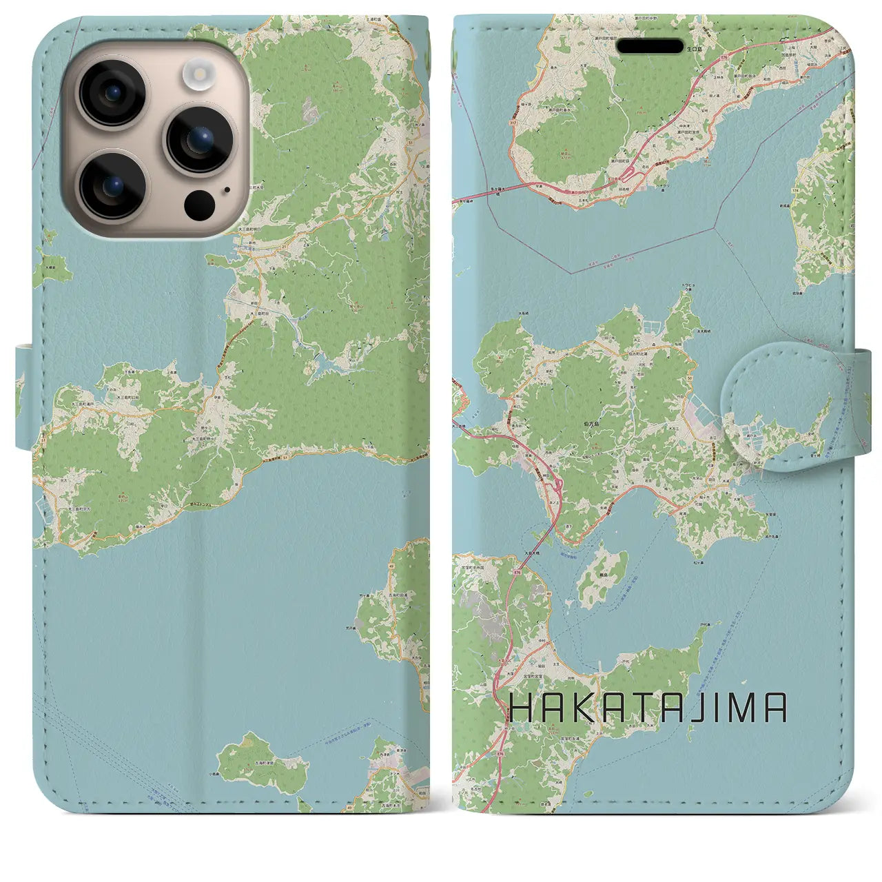 【伯方島(愛媛県)】地図柄iPhoneケース(手帳タイプ)ナチュラル・iPhone 16 Plus 用