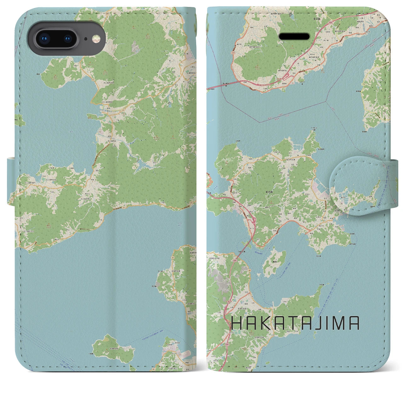【伯方島(愛媛県)】地図柄iPhoneケース(手帳タイプ)ナチュラル・iPhone 8Plus /7Plus / 6sPlus / 6Plus 用