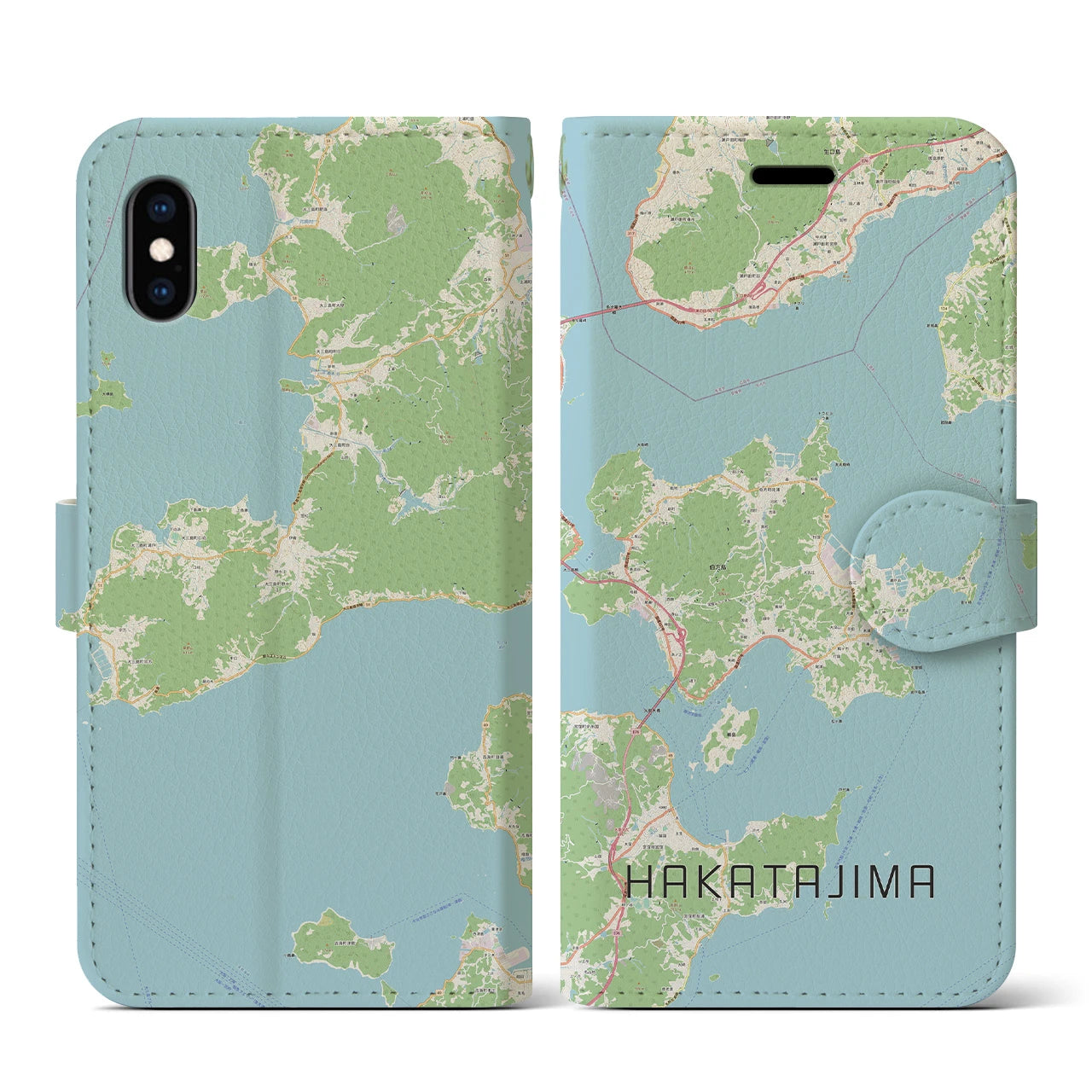 【伯方島(愛媛県)】地図柄iPhoneケース(手帳タイプ)ナチュラル・iPhone XS / X 用