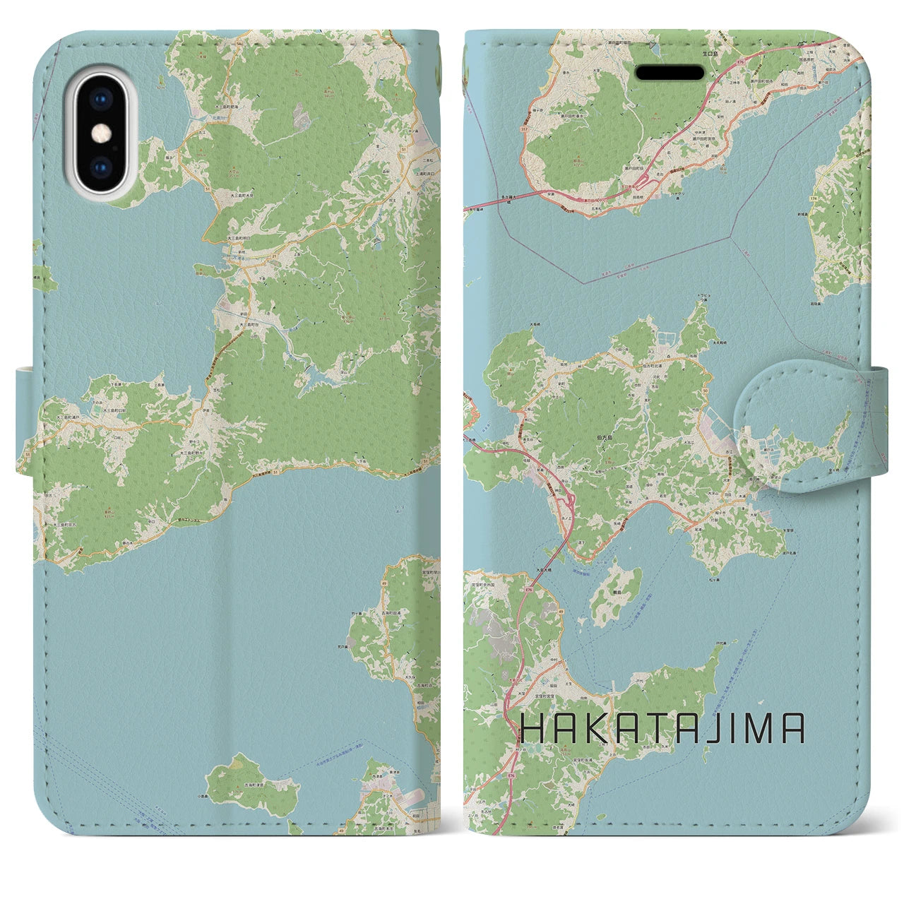 【伯方島(愛媛県)】地図柄iPhoneケース(手帳タイプ)ナチュラル・iPhone XS Max 用