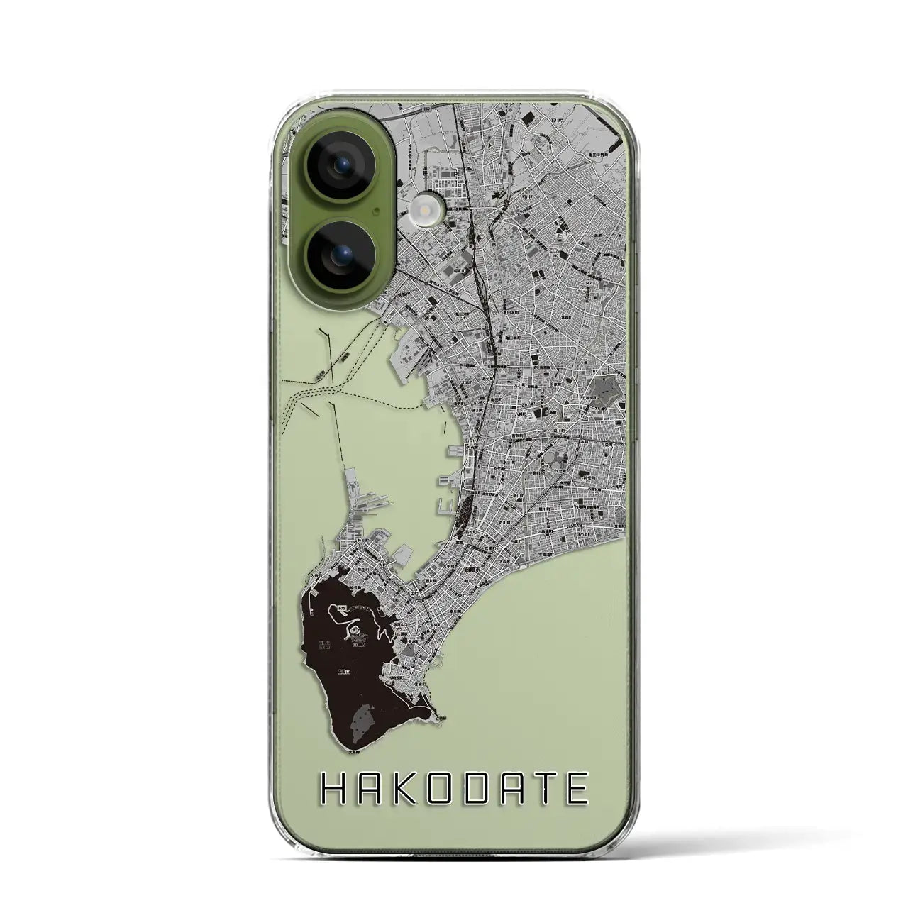 【函館2(北海道)】地図柄iPhoneケース(クリアタイプ)モノトーン・iPhone 17 Pro Max 用