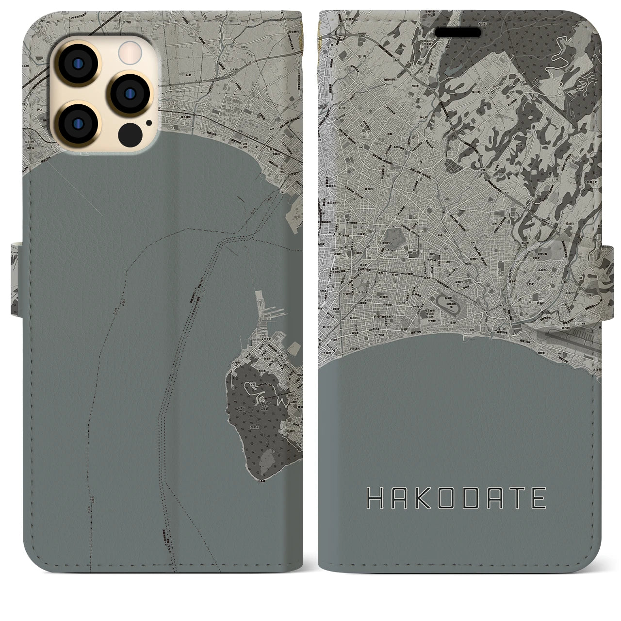 【函館2(北海道)】地図柄iPhoneケース(手帳タイプ)