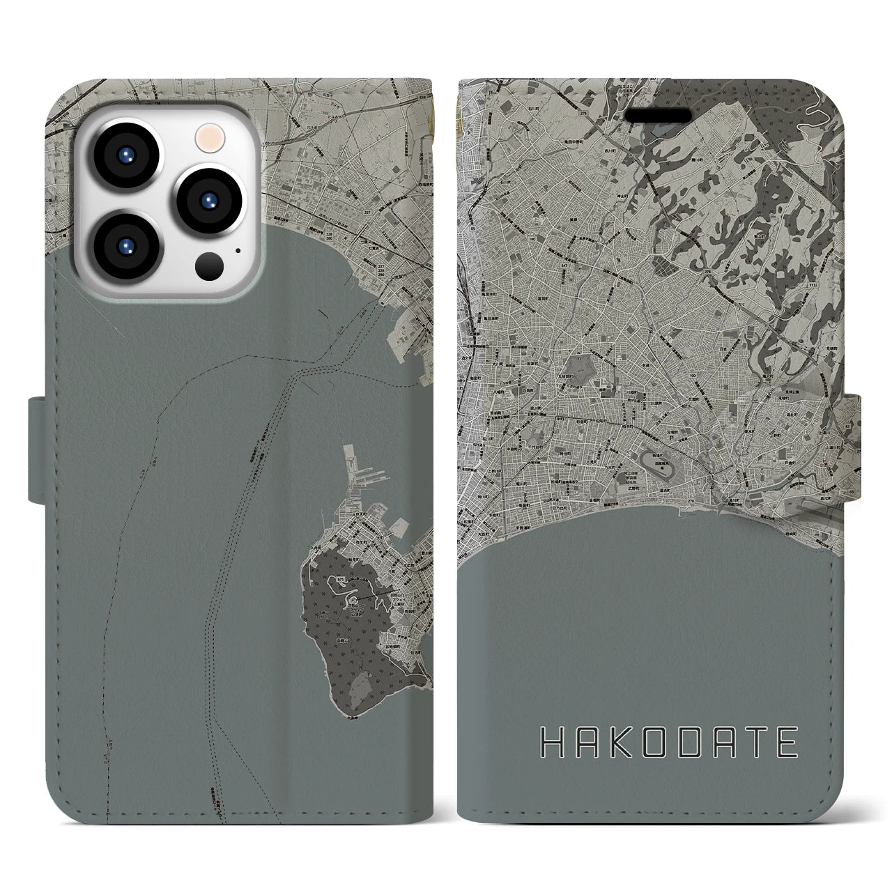 【函館2(北海道)】地図柄iPhoneケース(手帳タイプ)