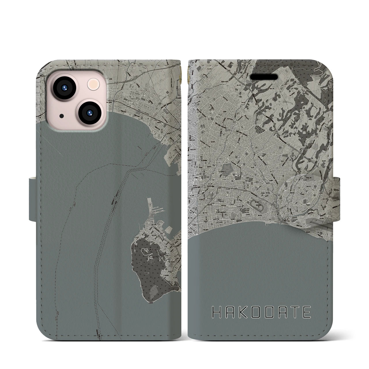 【函館2(北海道)】地図柄iPhoneケース(手帳タイプ)