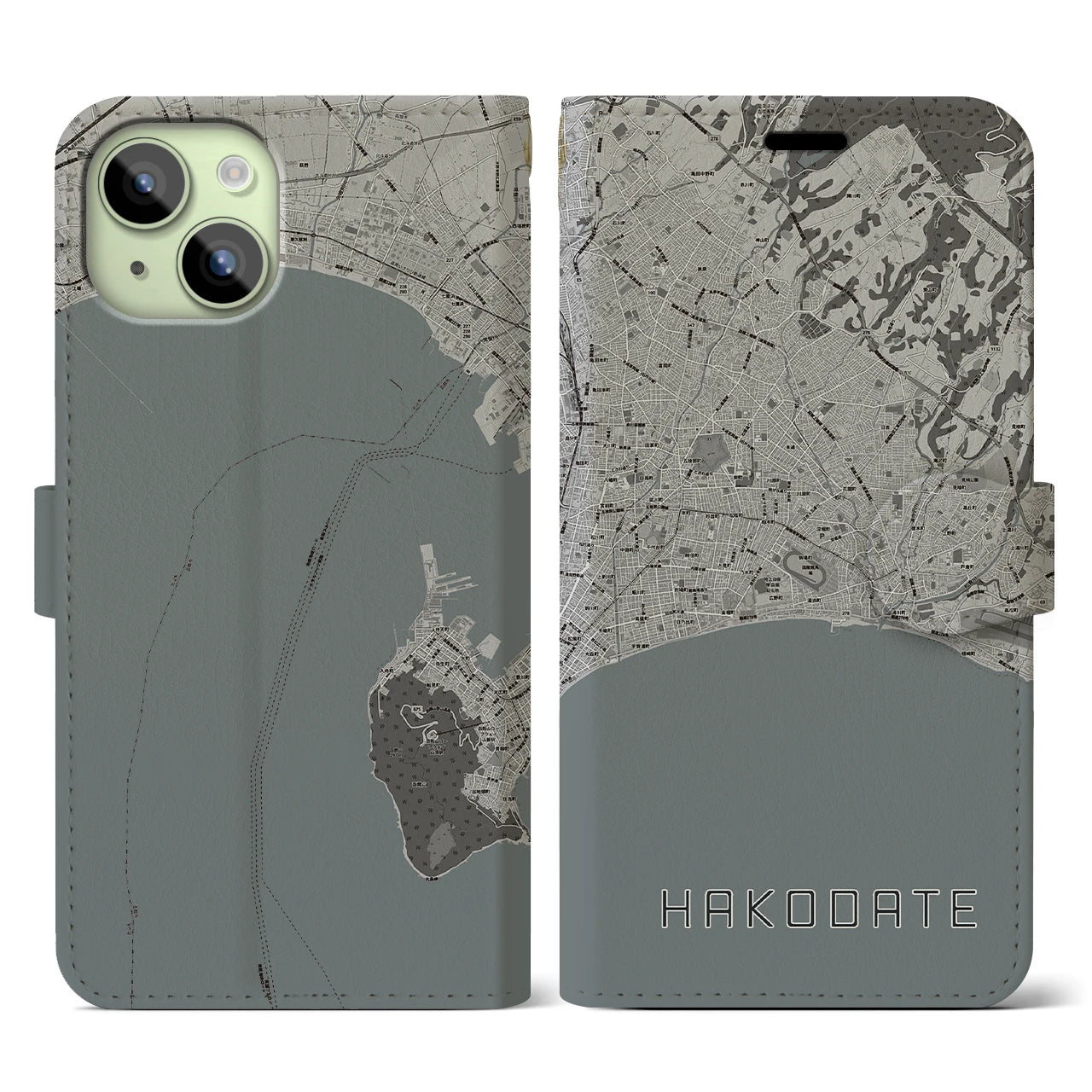 【函館2(北海道)】地図柄iPhoneケース(手帳タイプ)