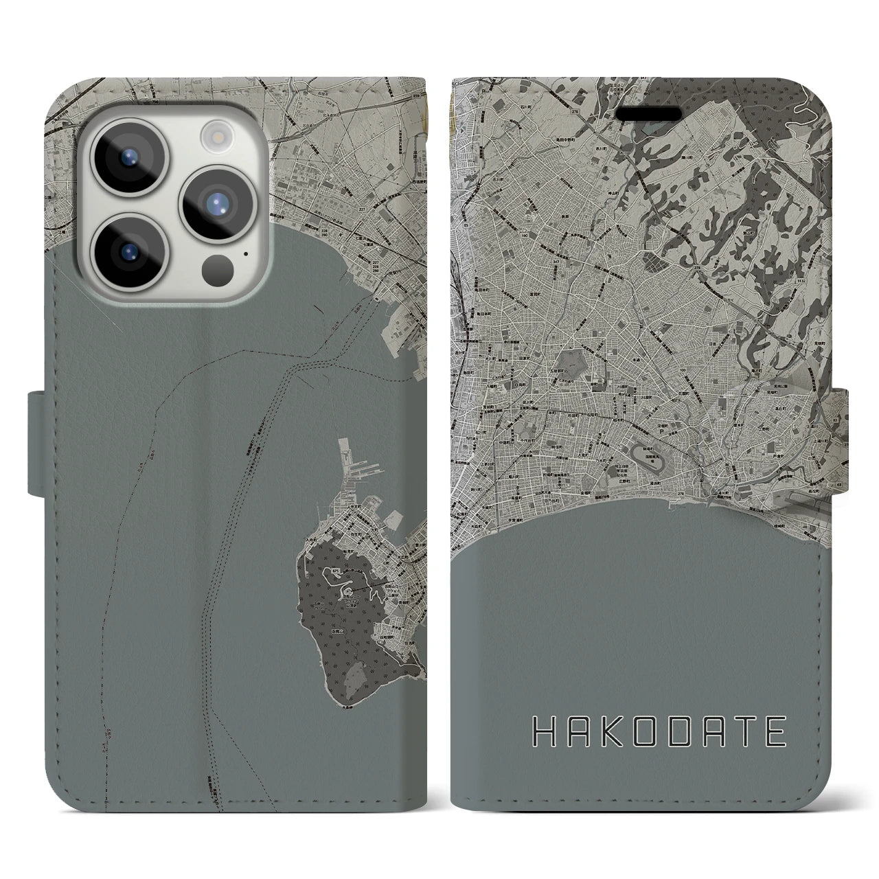 【函館2(北海道)】地図柄iPhoneケース(手帳タイプ)