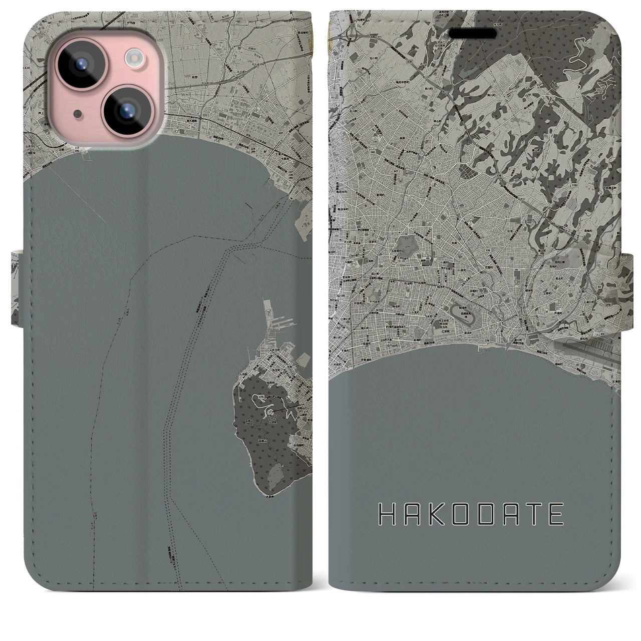 【函館2(北海道)】地図柄iPhoneケース(手帳タイプ)