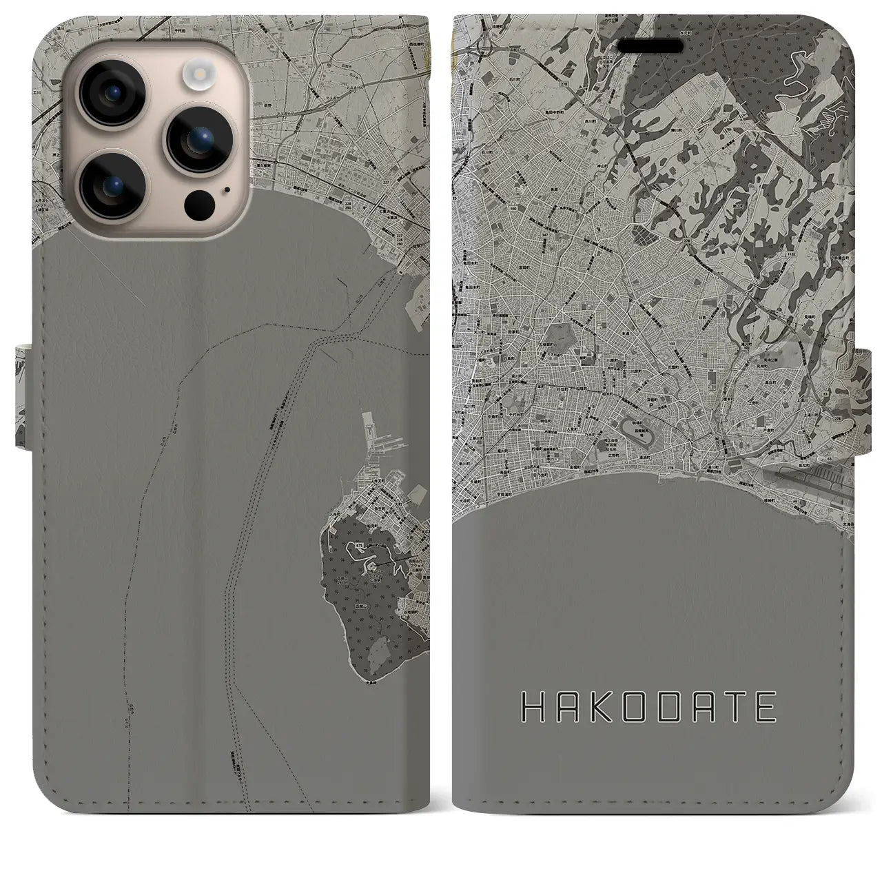 【函館2(北海道)】地図柄iPhoneケース(手帳タイプ)