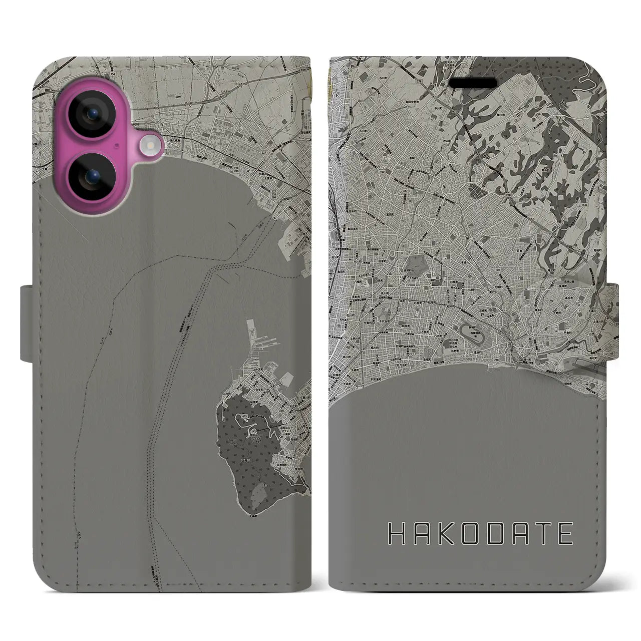 【函館2(北海道)】地図柄iPhoneケース(手帳タイプ)