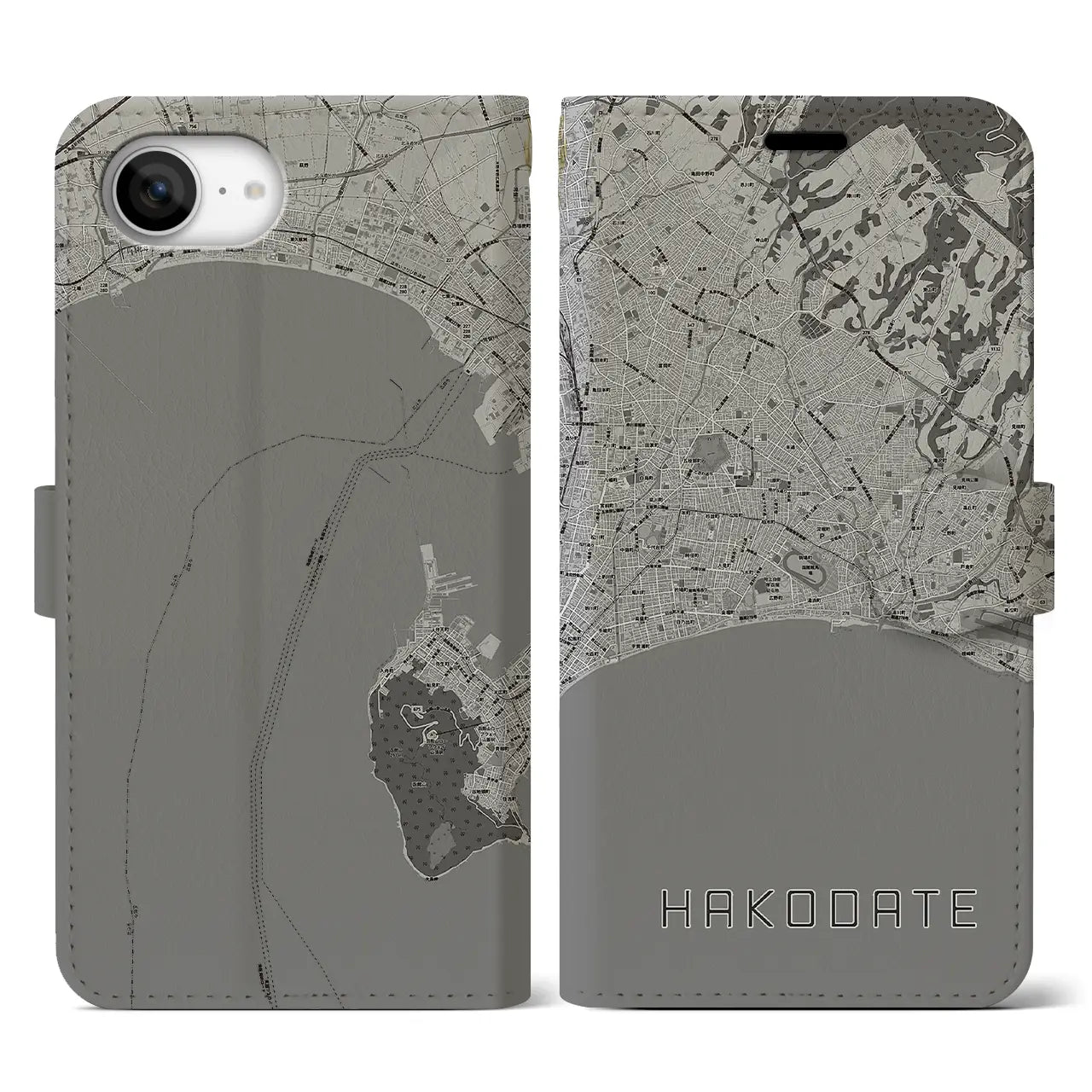 【函館2(北海道)】地図柄iPhoneケース(手帳タイプ)