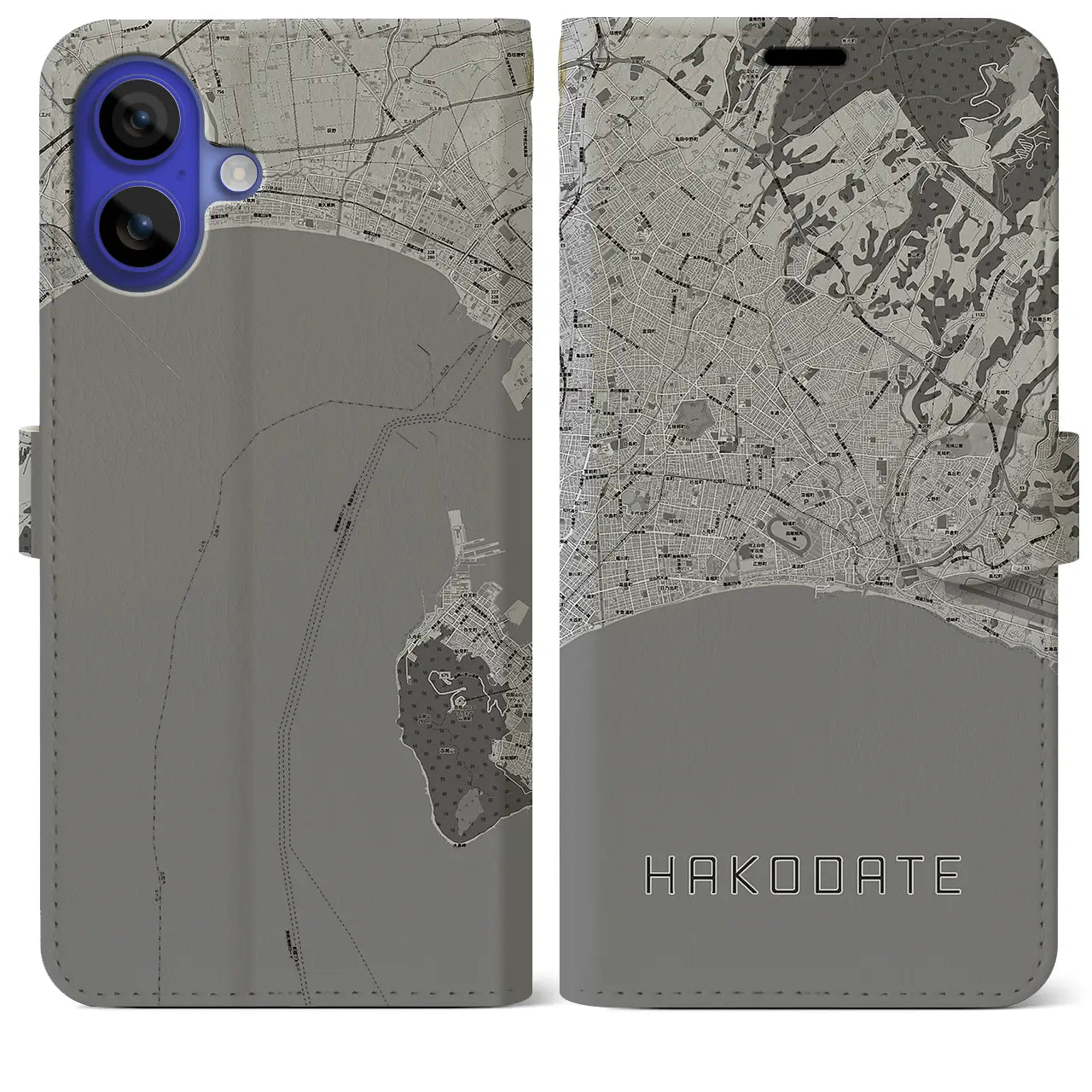 【函館2(北海道)】地図柄iPhoneケース(手帳タイプ)
