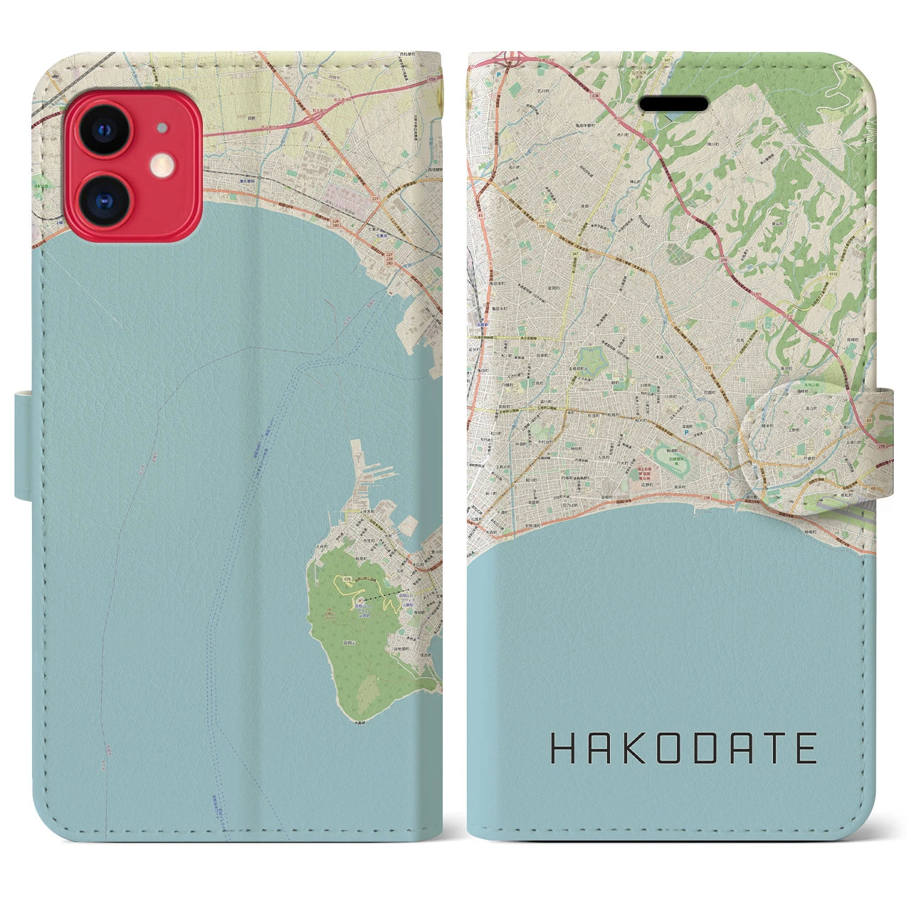 【函館2(北海道)】地図柄iPhoneケース(手帳タイプ)ナチュラル・iPhone 11 用
