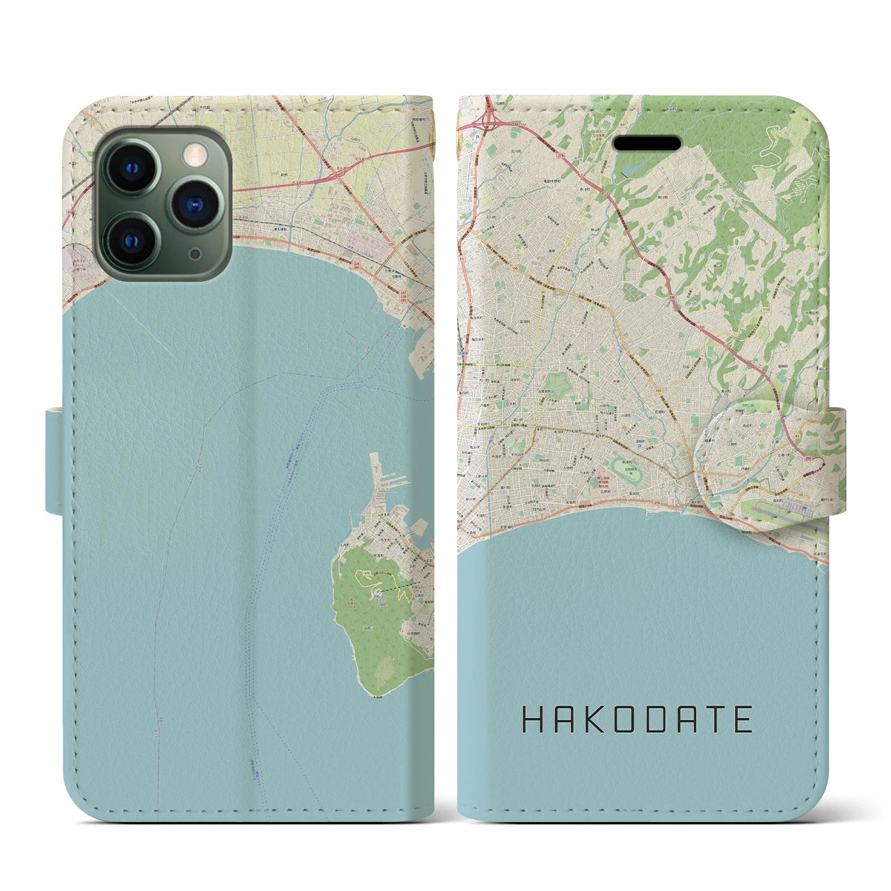 【函館2(北海道)】地図柄iPhoneケース(手帳タイプ)ナチュラル・iPhone 11 Pro 用