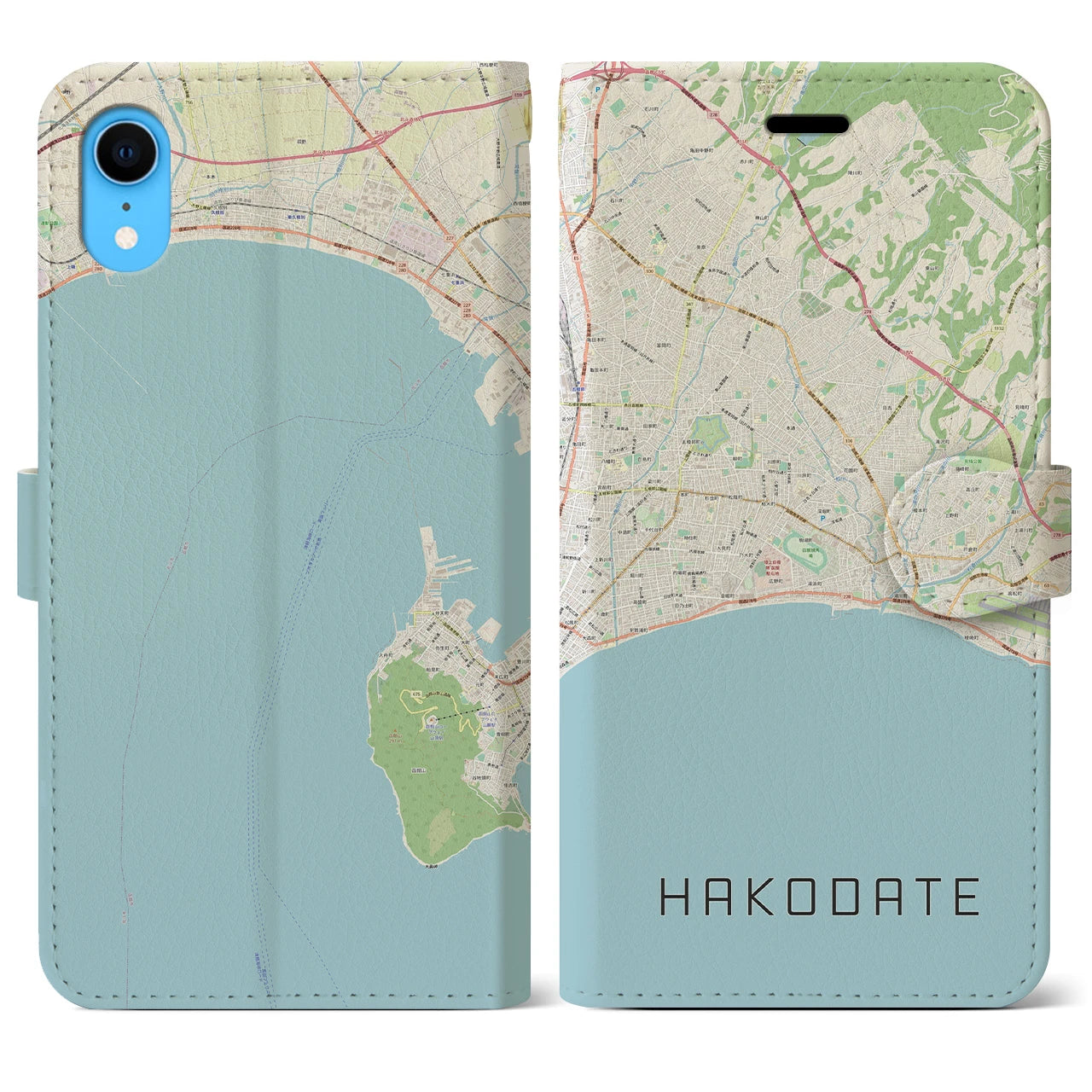【函館2(北海道)】地図柄iPhoneケース(手帳タイプ)ナチュラル・iPhone XR 用