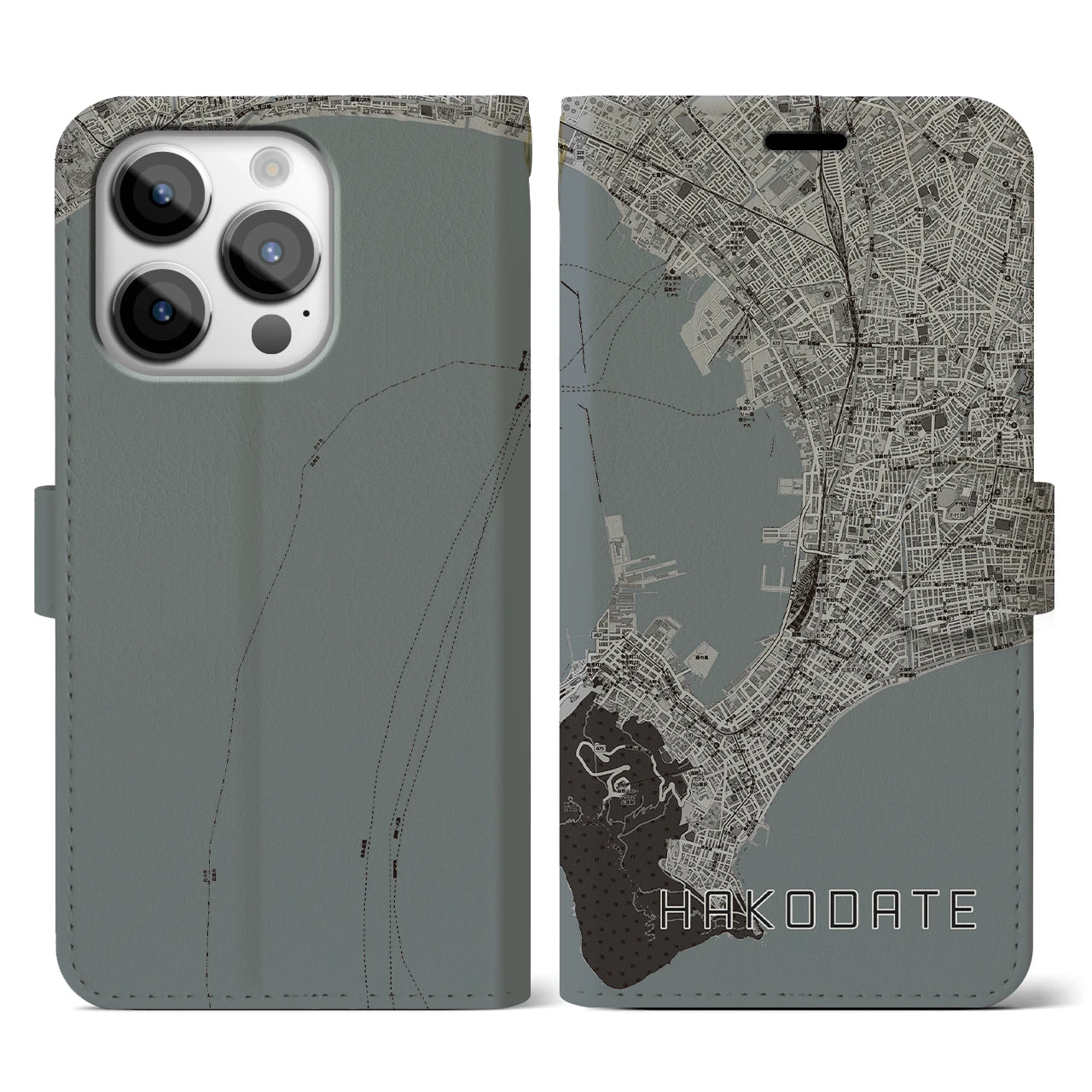 【函館(北海道)】地図柄iPhoneケース(手帳タイプ)