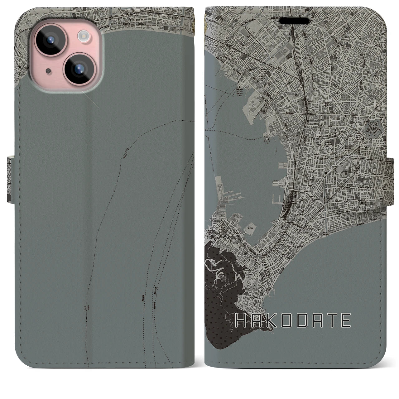 【函館(北海道)】地図柄iPhoneケース(手帳タイプ)