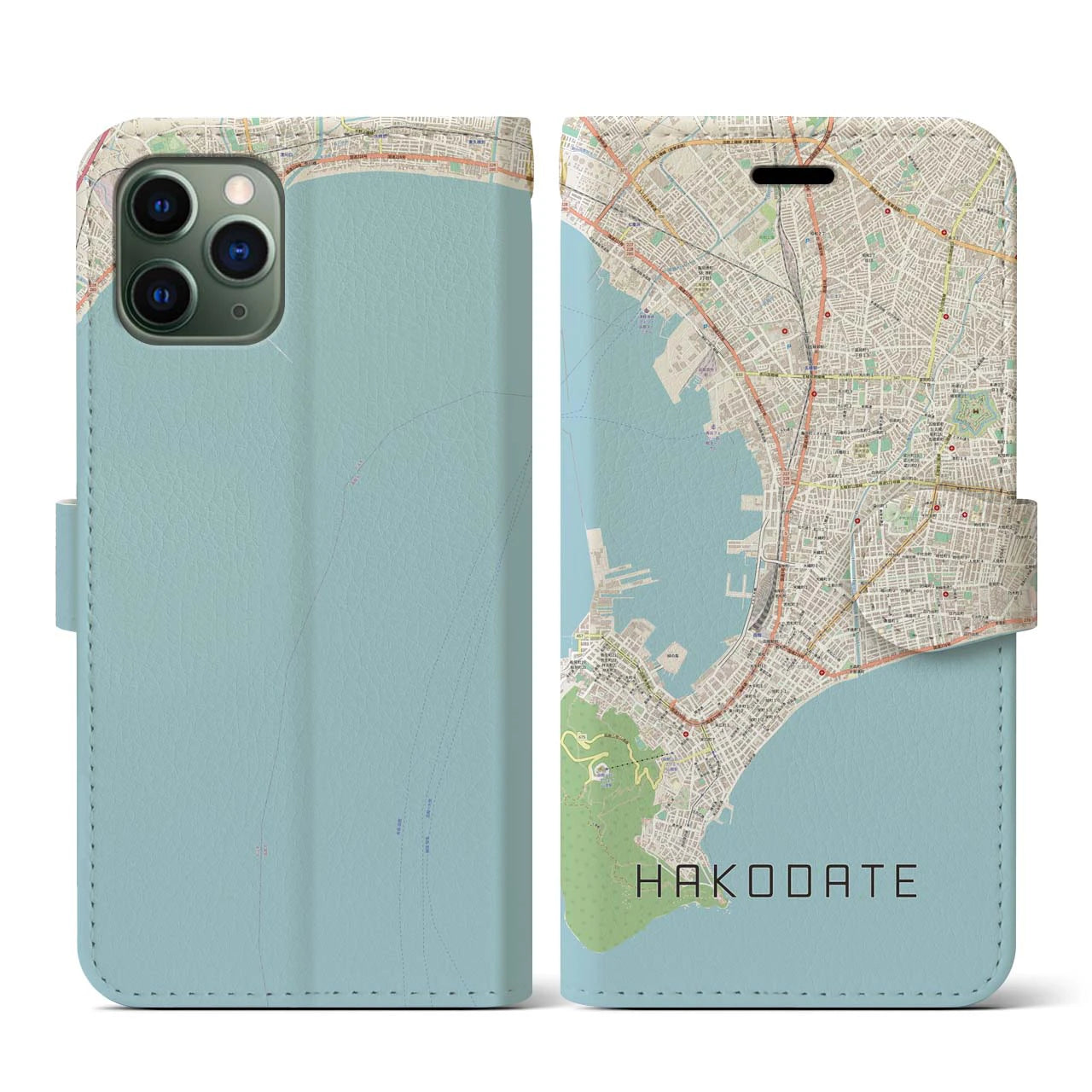 【函館(北海道)】地図柄iPhoneケース(手帳タイプ)ナチュラル・iPhone 11 Pro 用